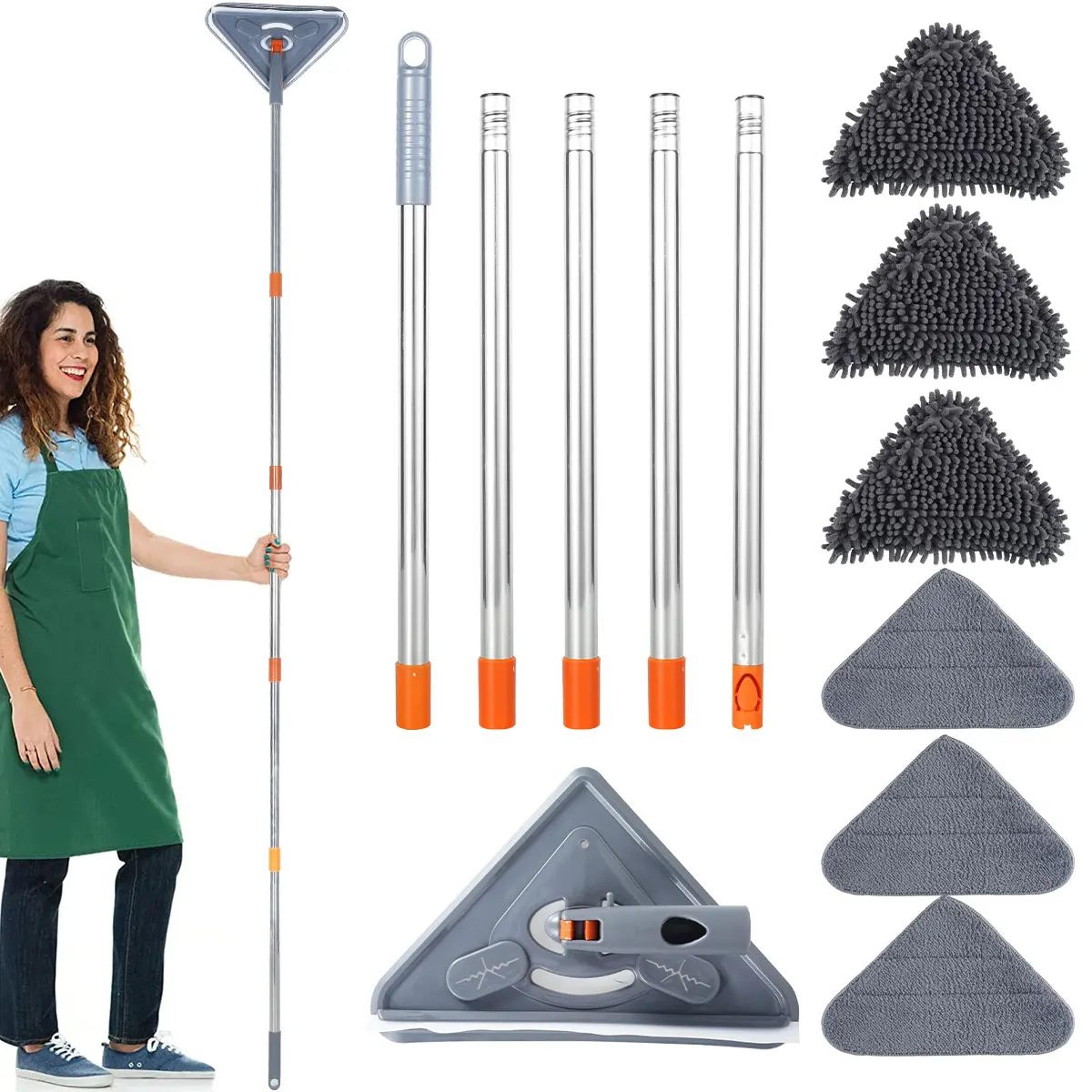 ultrareach 360° rotating long handle mop – adjustable microfiber wall cleaner & floor duster