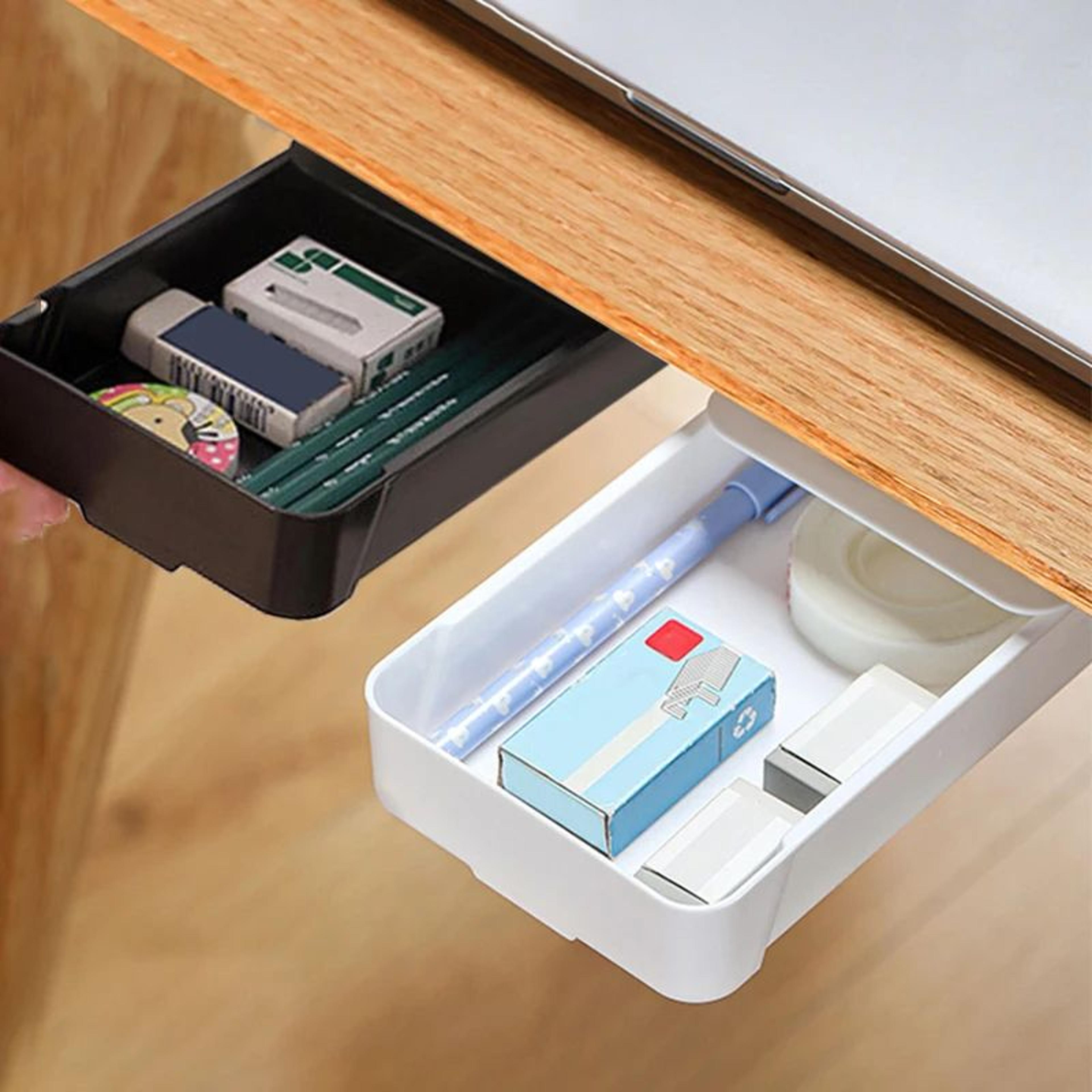 hidden slide-out under desk drawer organizer, self-adhesive desk storage tray