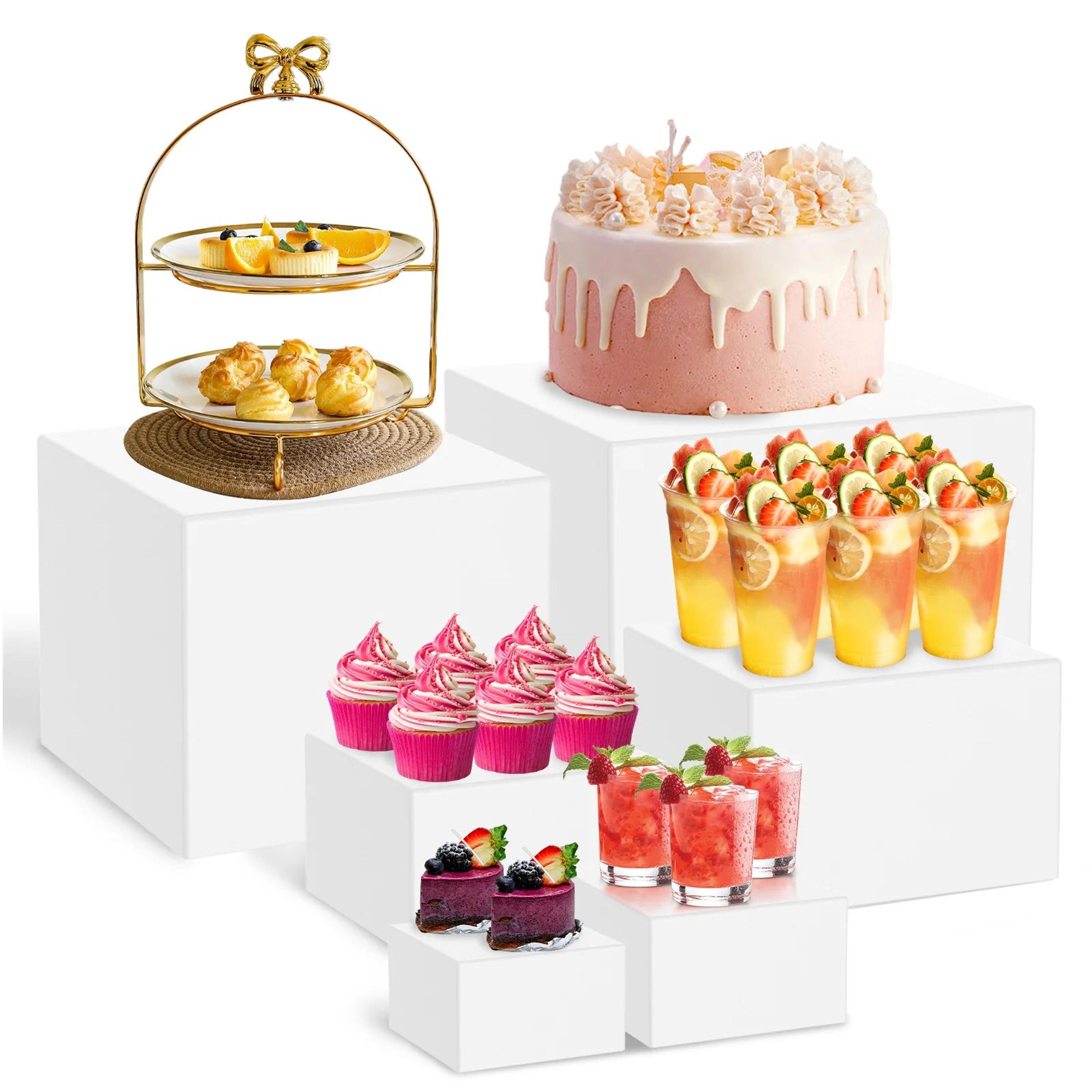 acrylic buffet risers set (3 or 6 pcs) stackable dessert table display stand clear acrylic display risers
