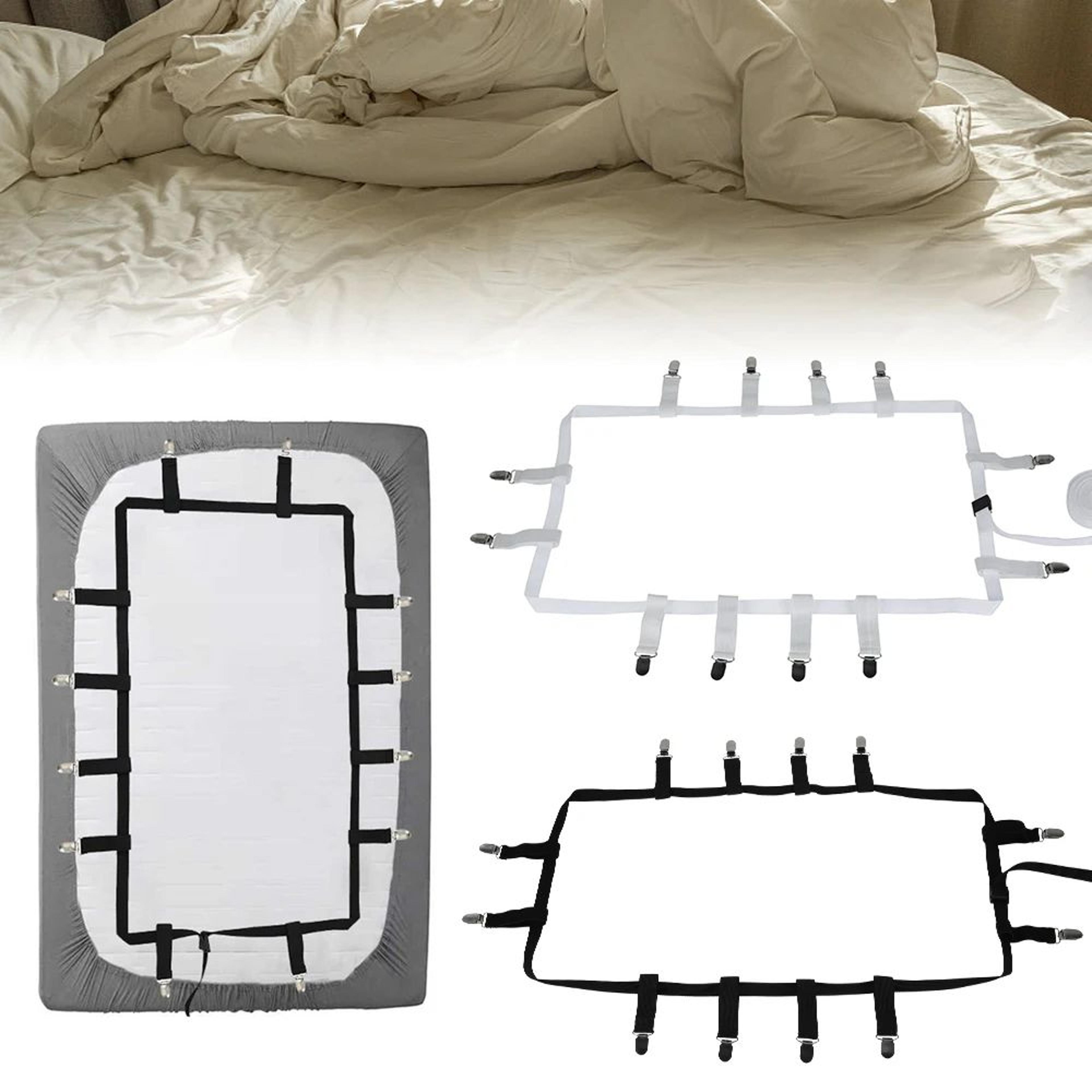 adjustable bed sheet holders set with fitted sheet straps and sheet corner clips
