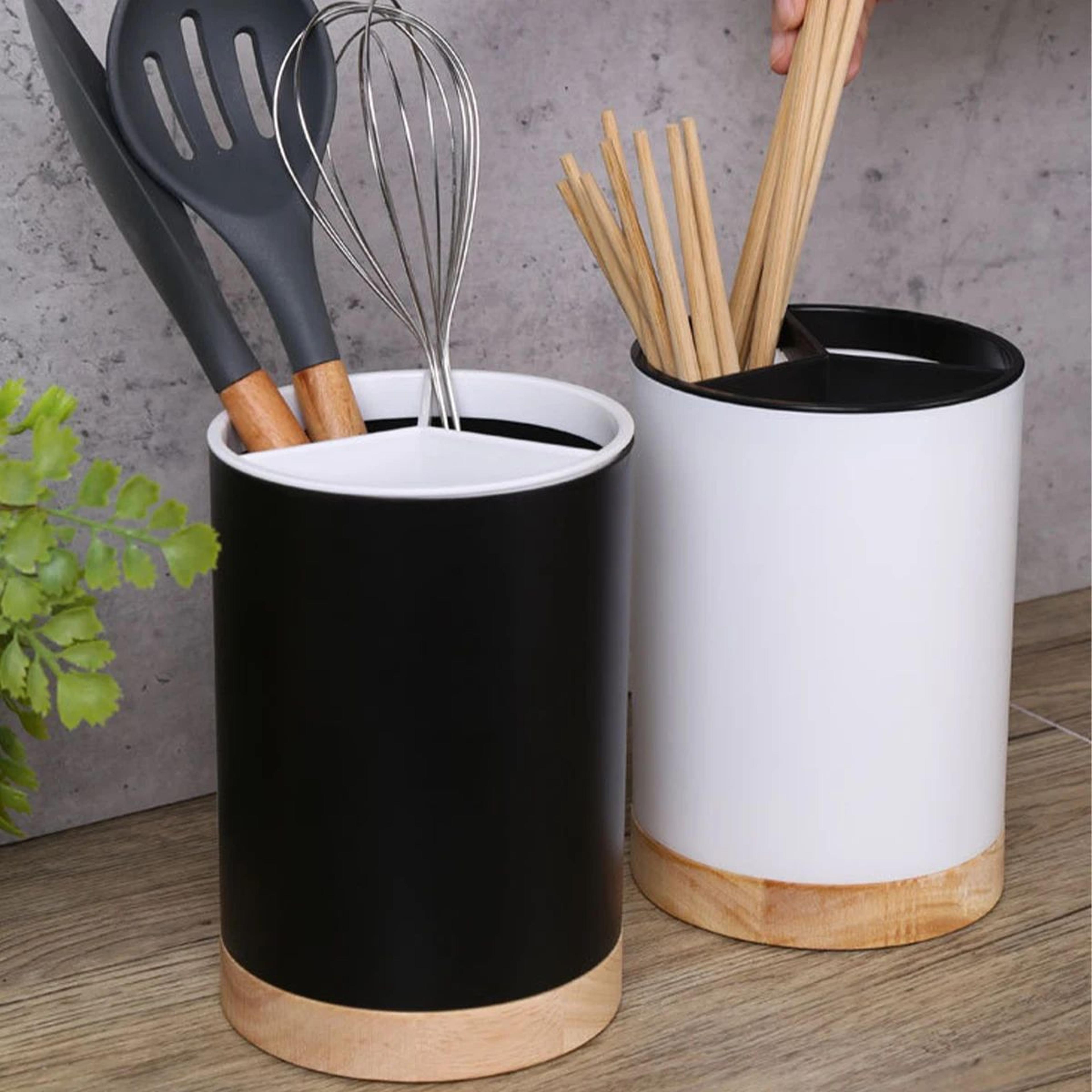 detachable utensil holder with cutlery drainer, 3-compartment silverware organizer for sink or counter
