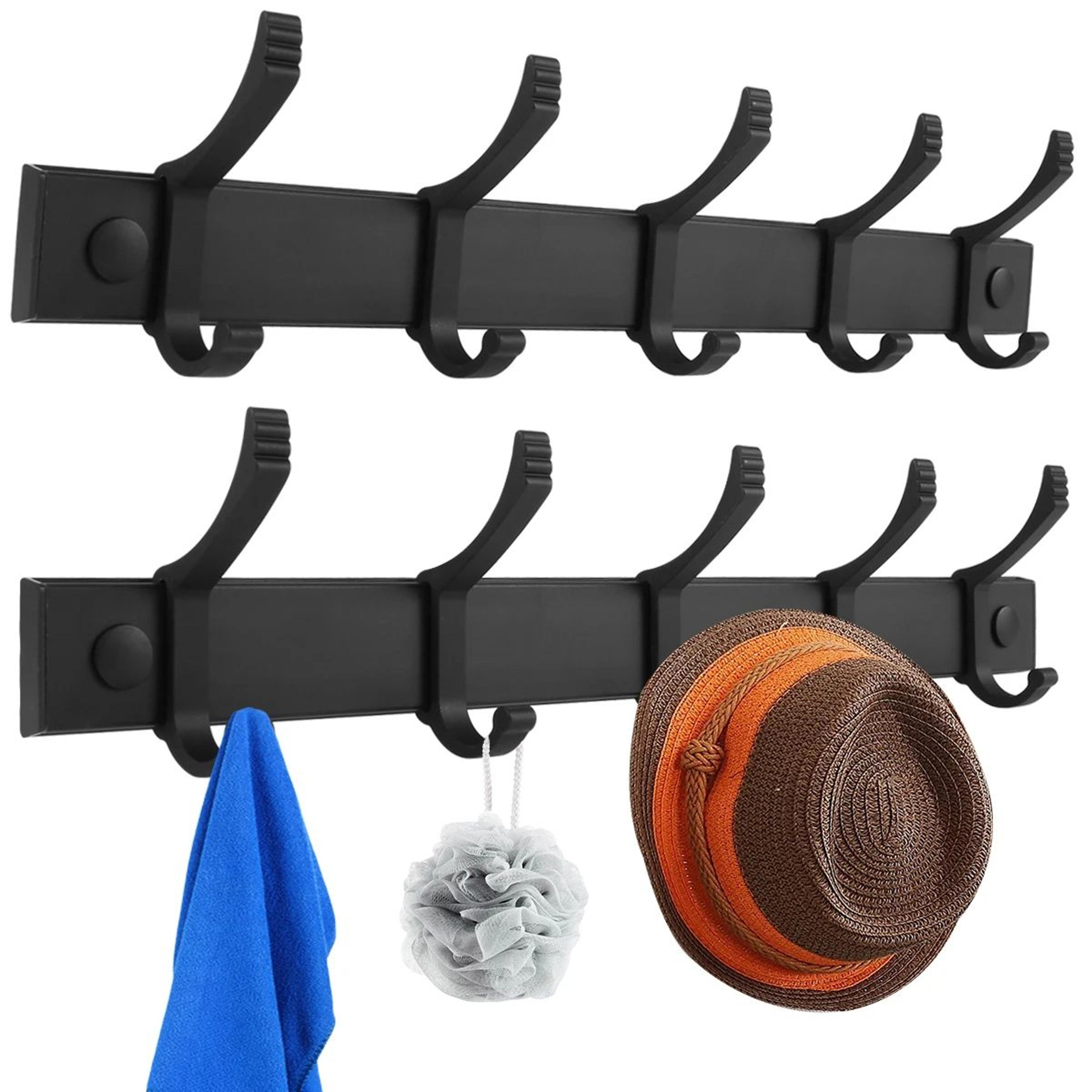 wall mounted coat rack with movable hooks, heavy duty aluminum hook rail for entryway and bathroom