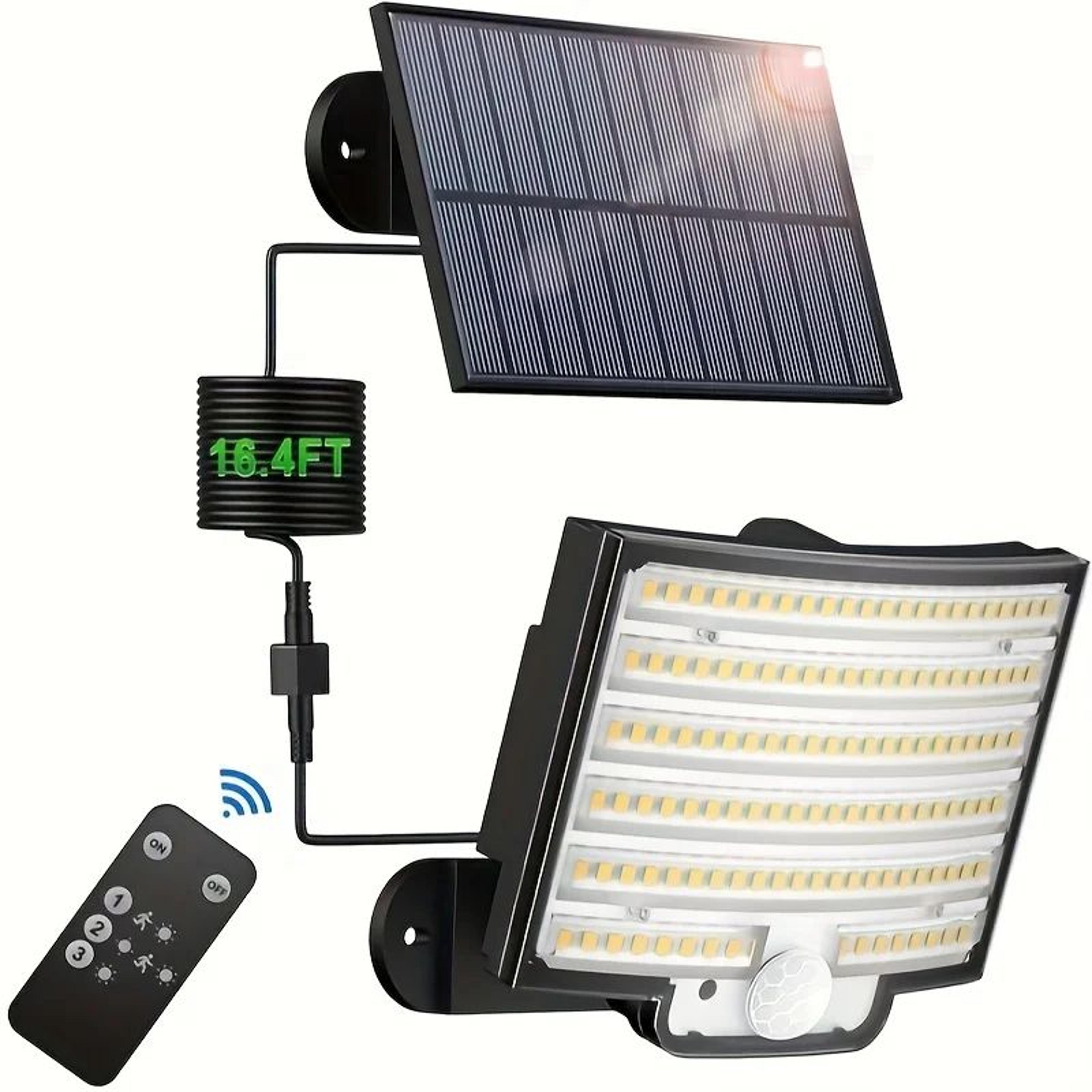 solar motion sensor flood light 16–20w with remote, waterproof outdoor security light for yard, garage, porch