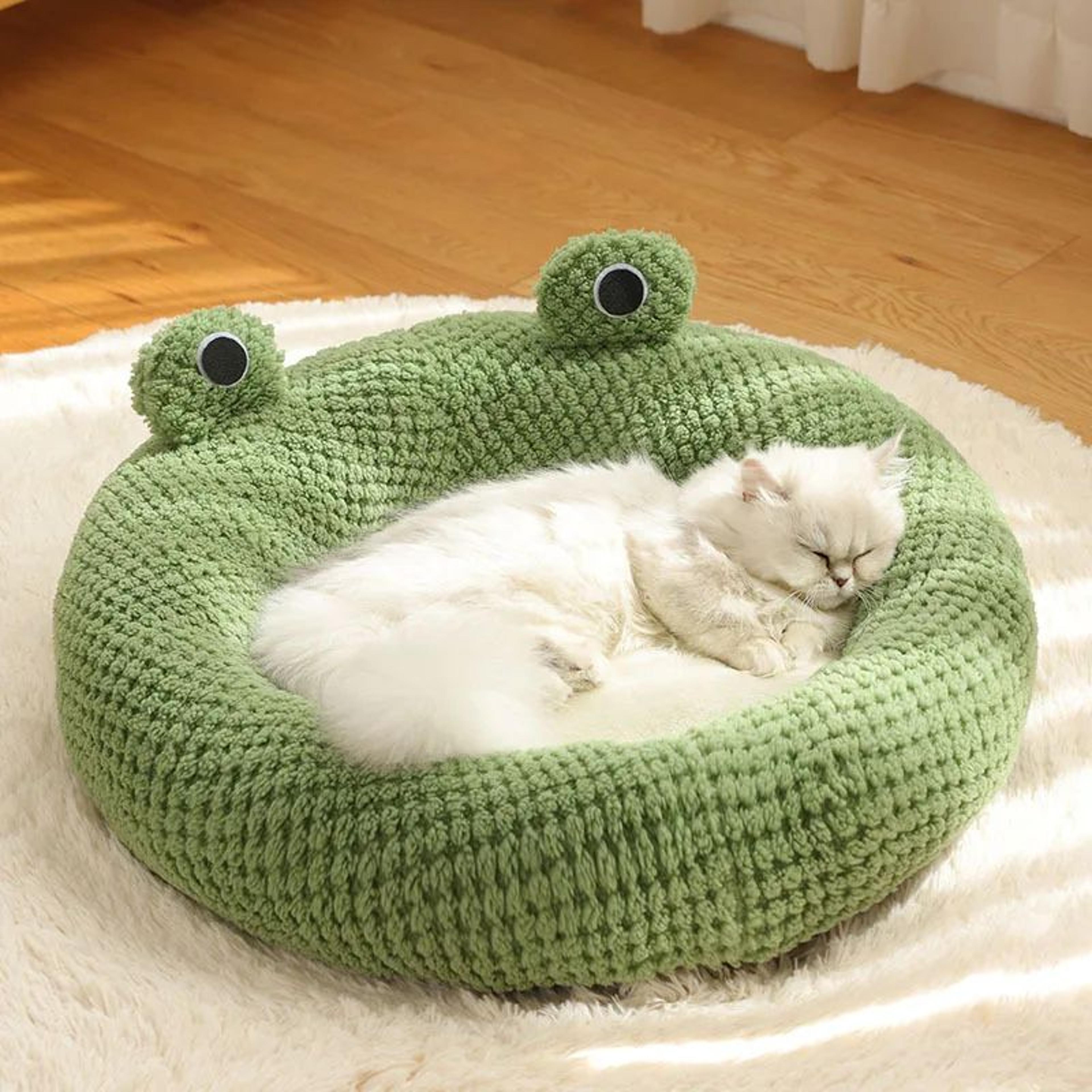 plush frog cozy pet nest, warm semi-enclosed dog & cat bed