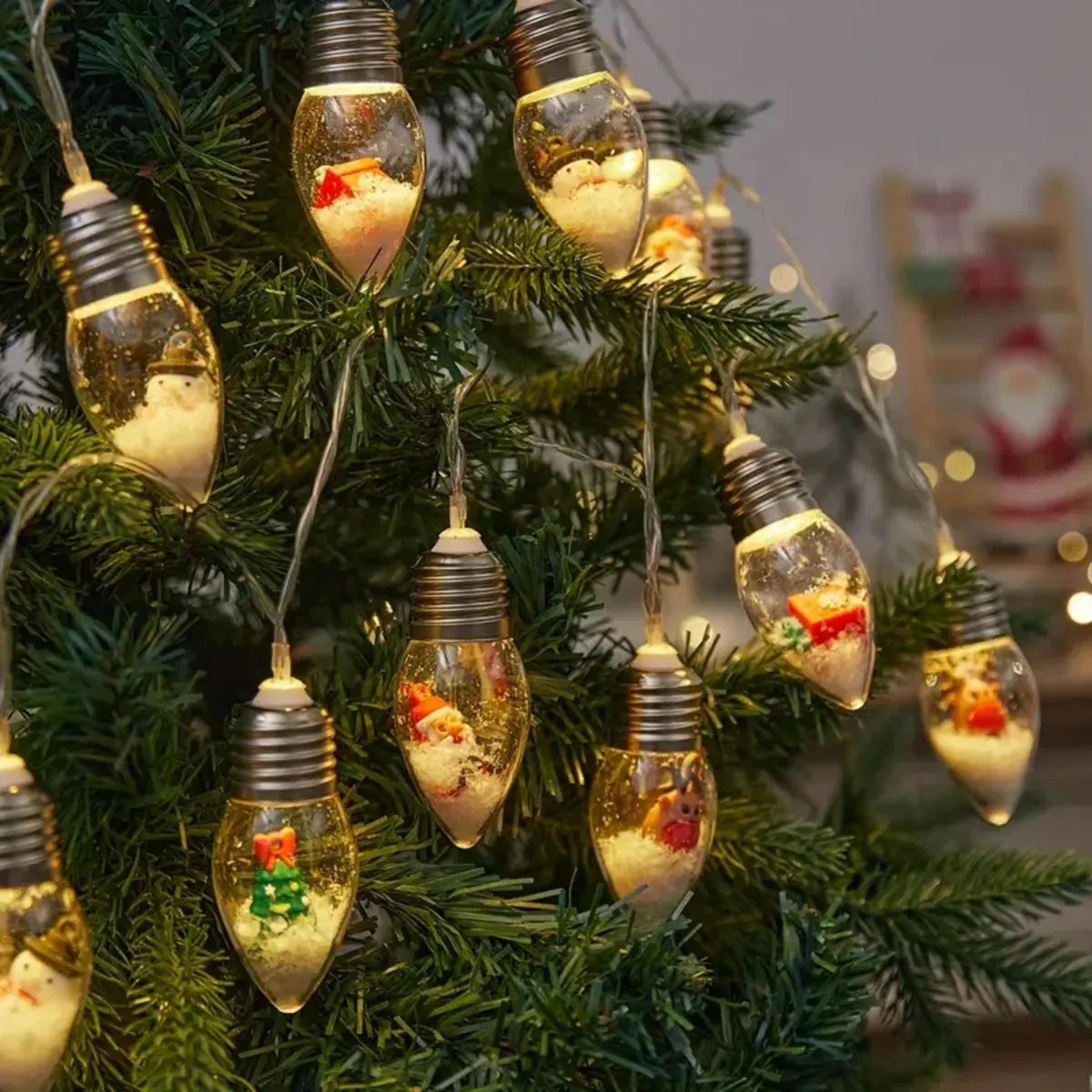 battery powered led snowball christmas string lights with santa & snowman decor
