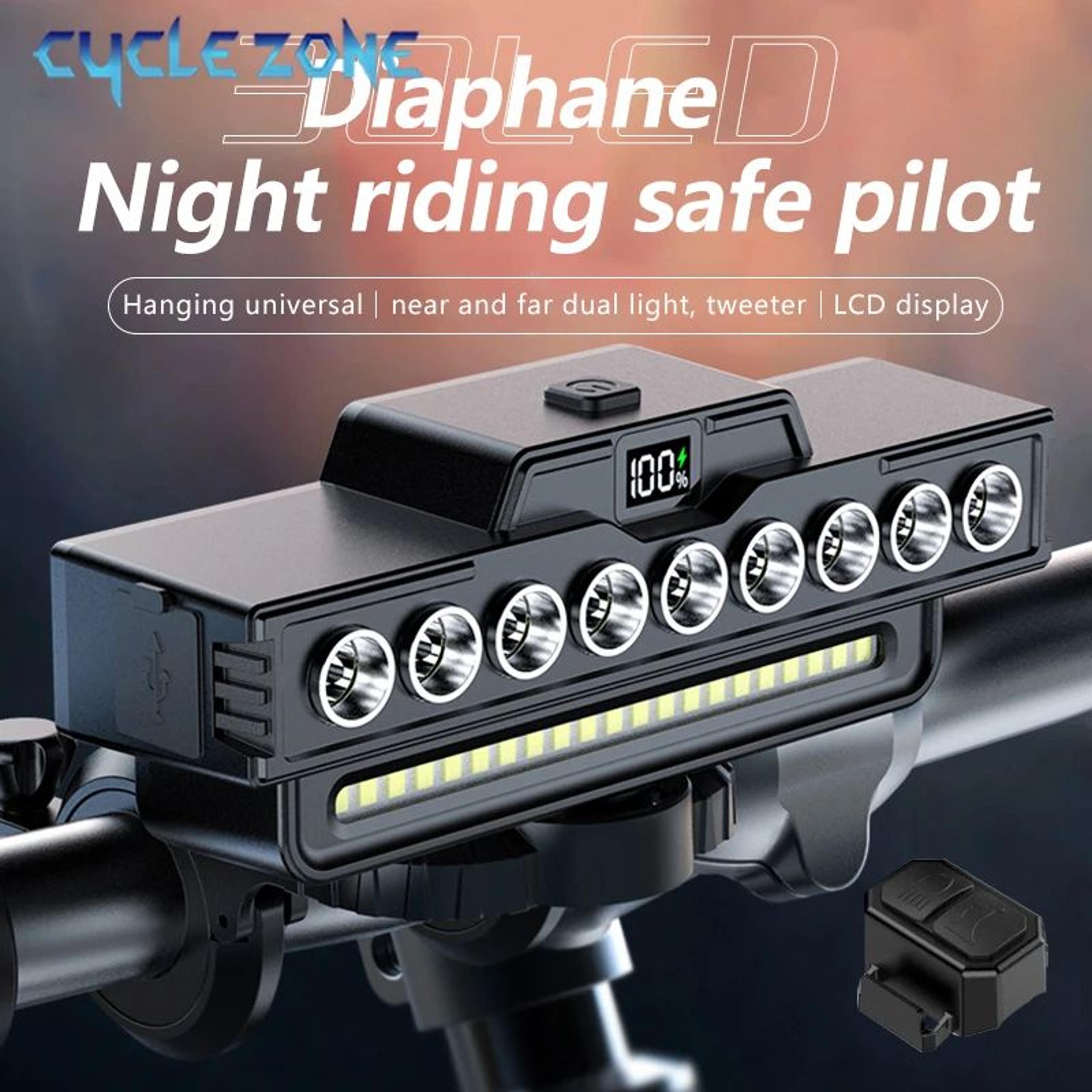 9-bead usb-c rechargeable bike headlight with horn – high-brightness mtb front light