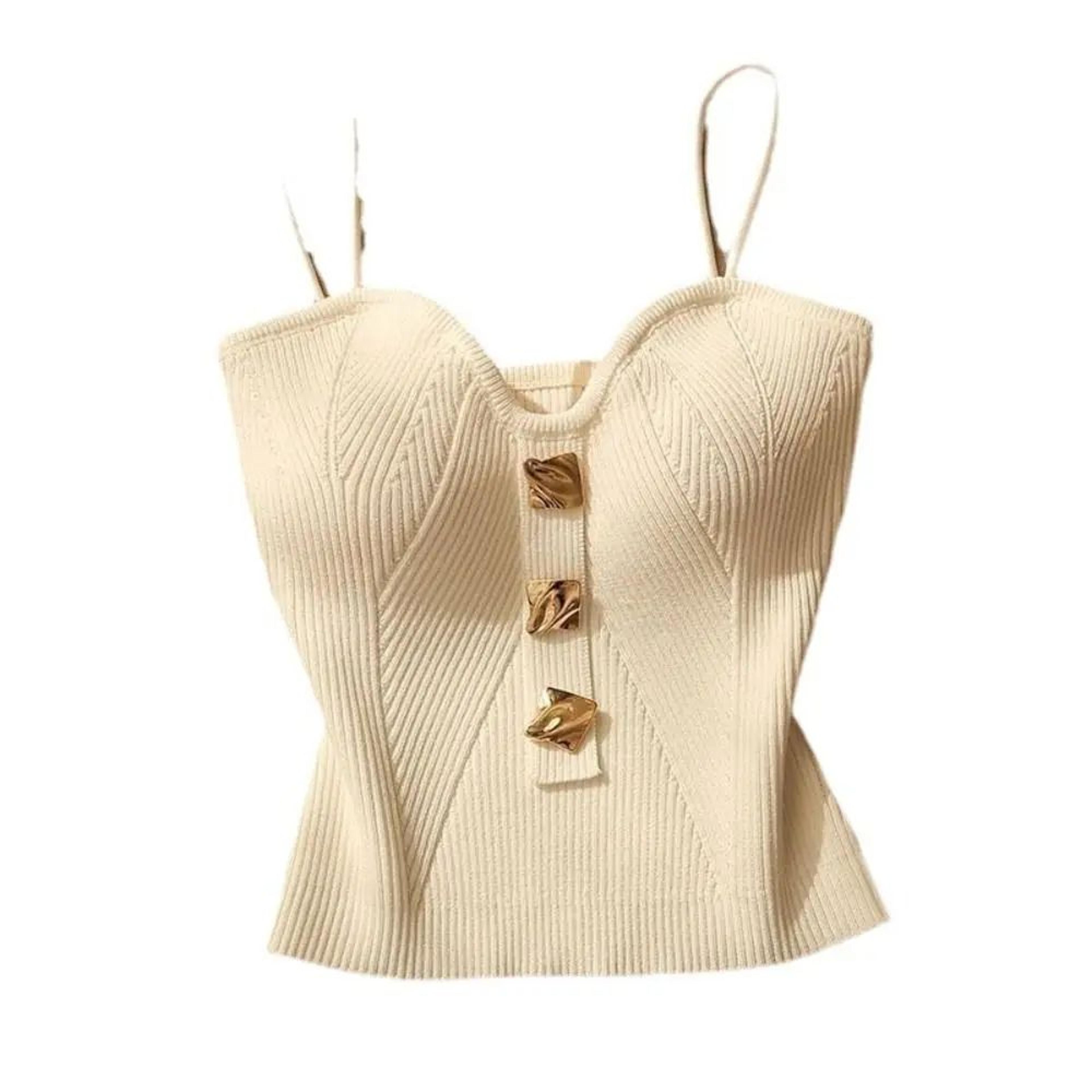 knitted deep v-neck sleeveless summer tank top - flattering fitted womens knitted tank top for everyday style