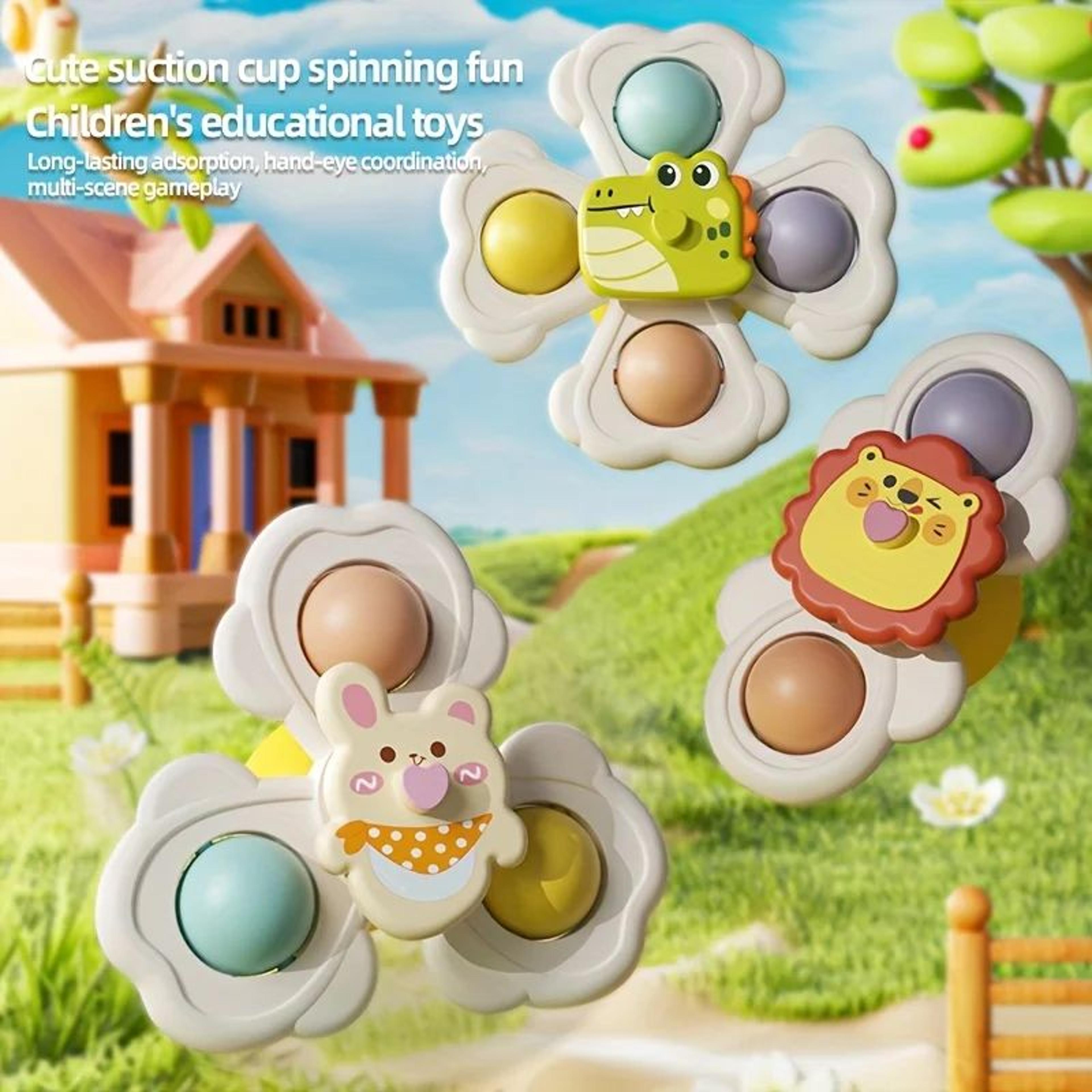 cartoon animal suction cup spinning top set (1/3/6pcs) – stick-anywhere suction cup spinner toy for desk, glass & tile