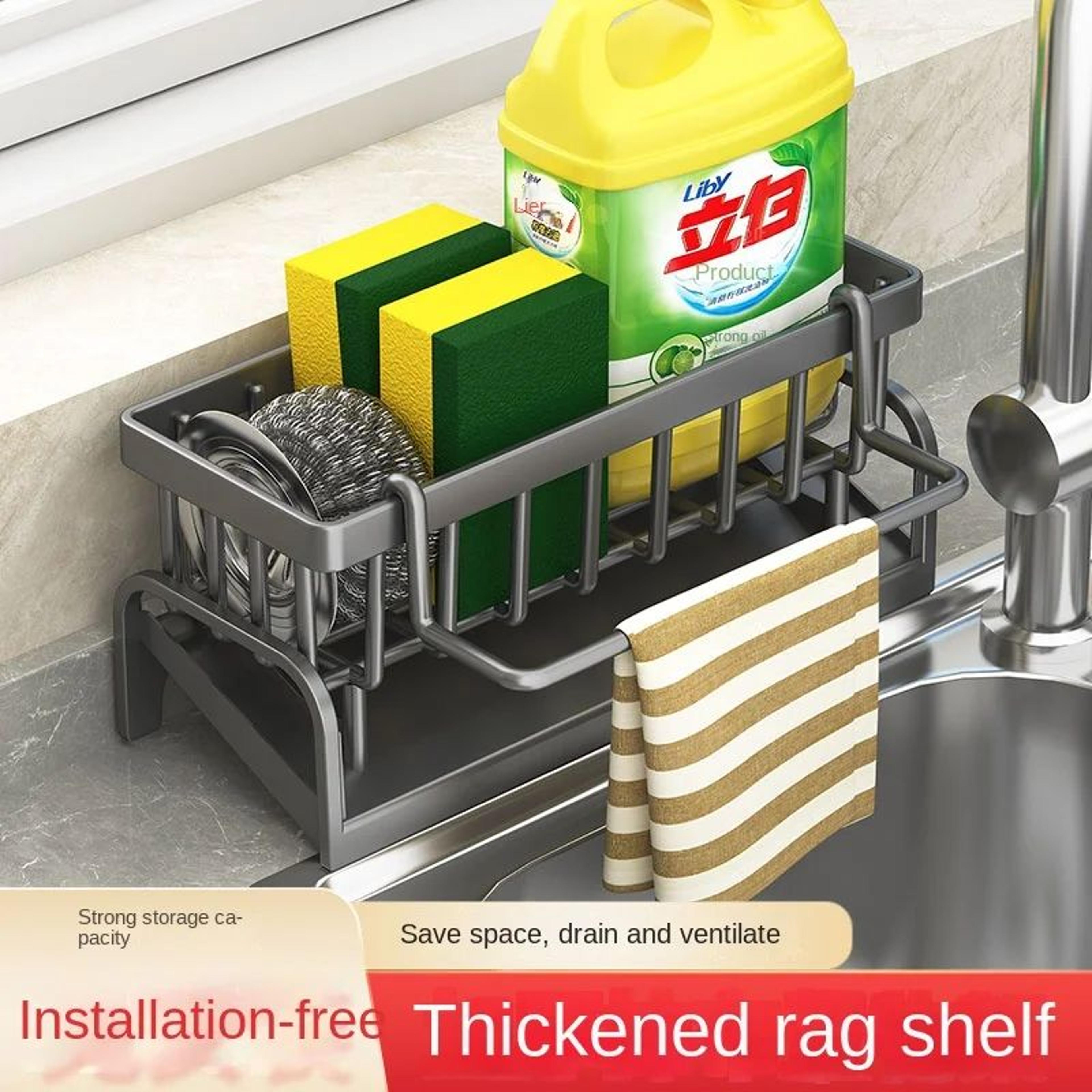 space-saving sink caddy organizer with drain tray for sponge & soap storage