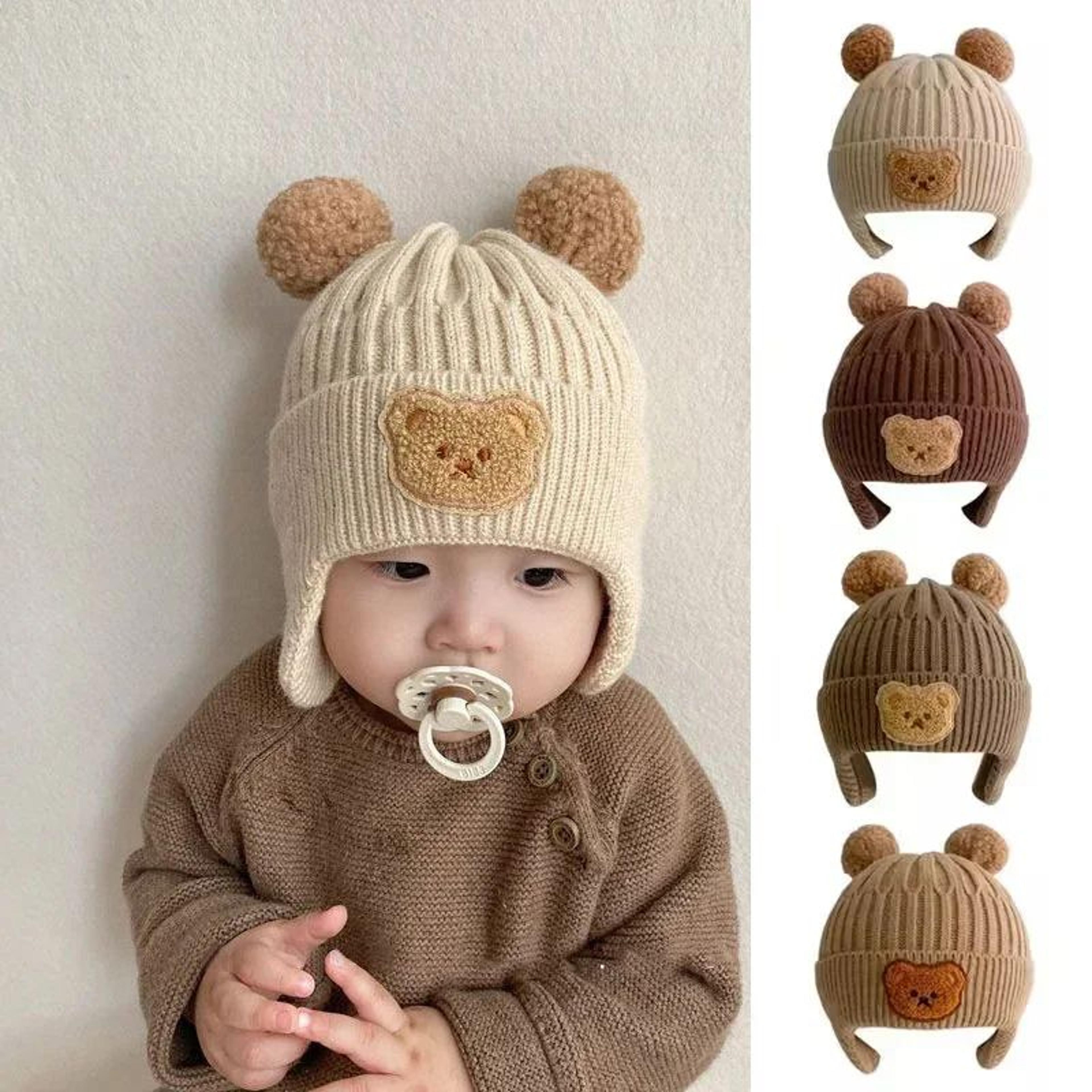 cozybear baby winter hat – thick knit baby wool hat with bear ears & ear protection