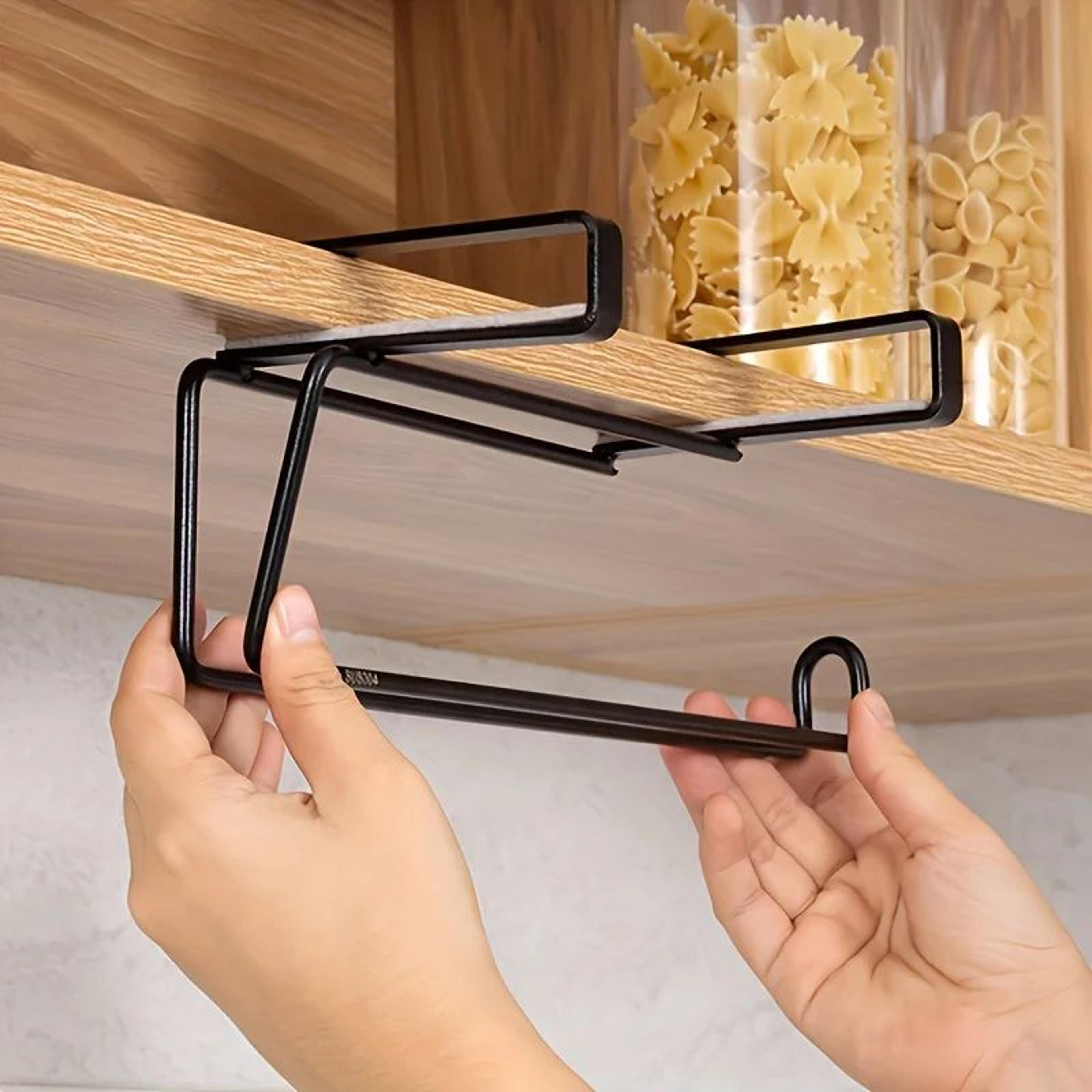 drill-free wall mounted paper towel holder & plastic wrap organizer