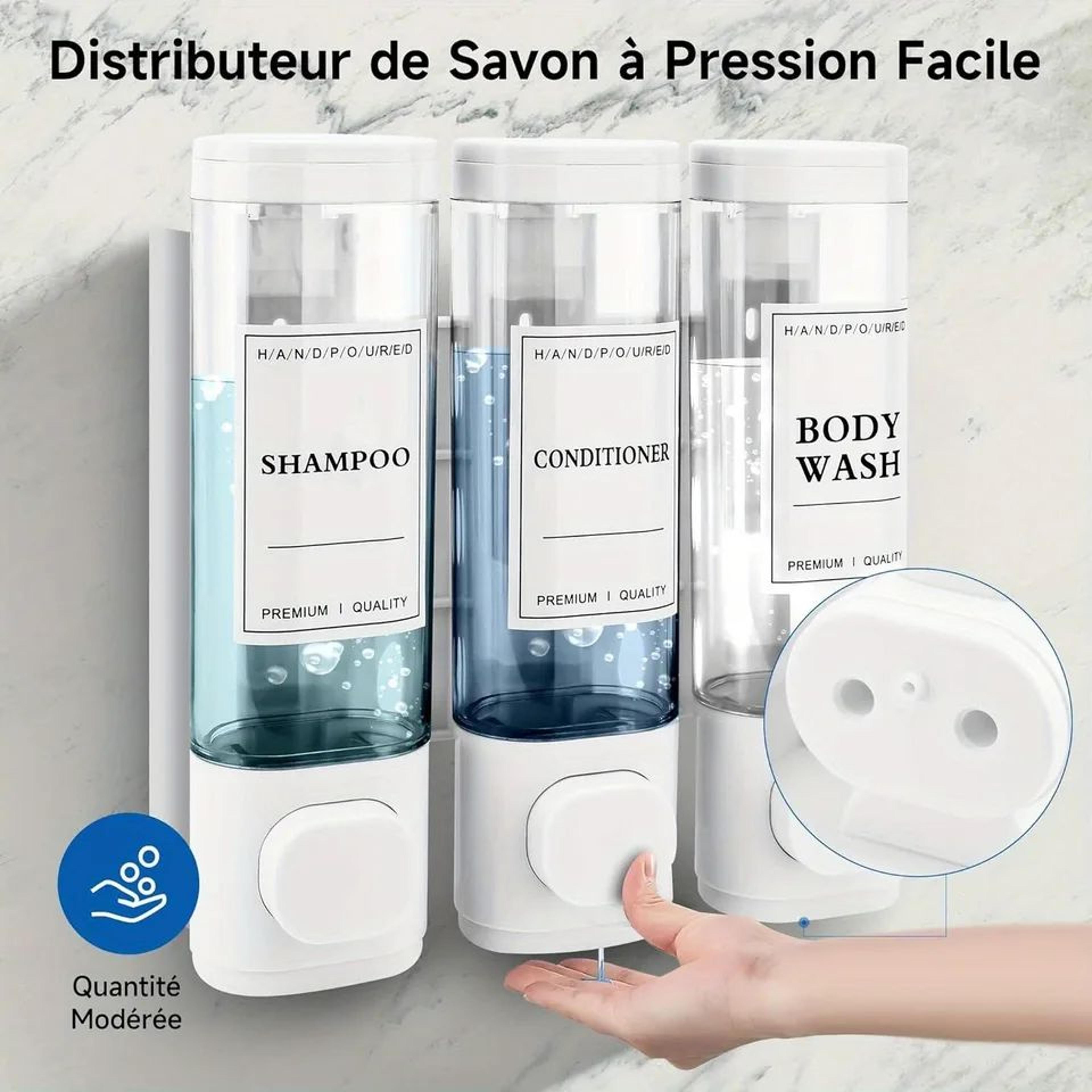 3-chamber wall-mounted shower soap dispenser – no-drill shampoo & conditioner organizer