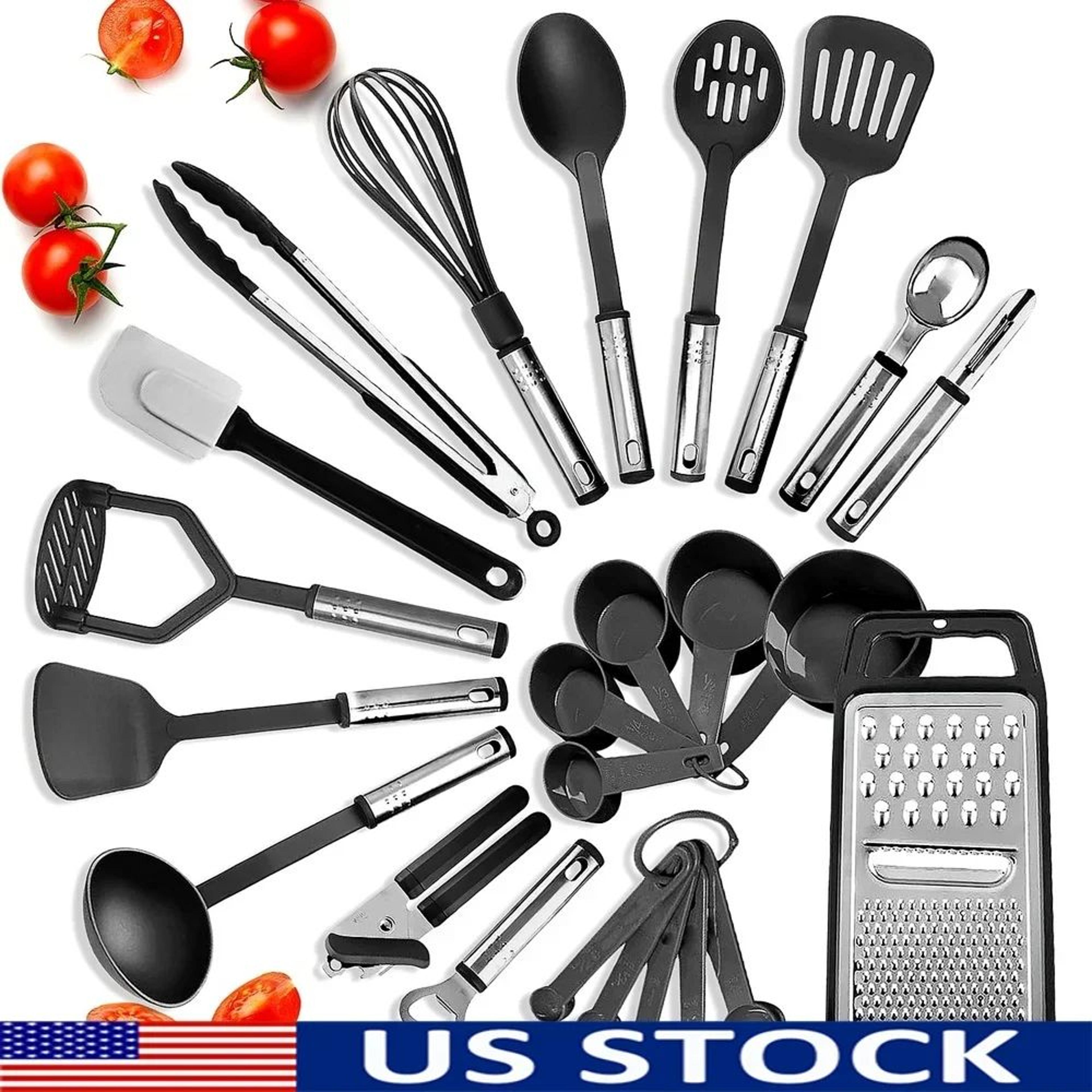 premium 24-piece kitchen utensil set – nonstick heat-resistant cooking tools with stainless steel handles