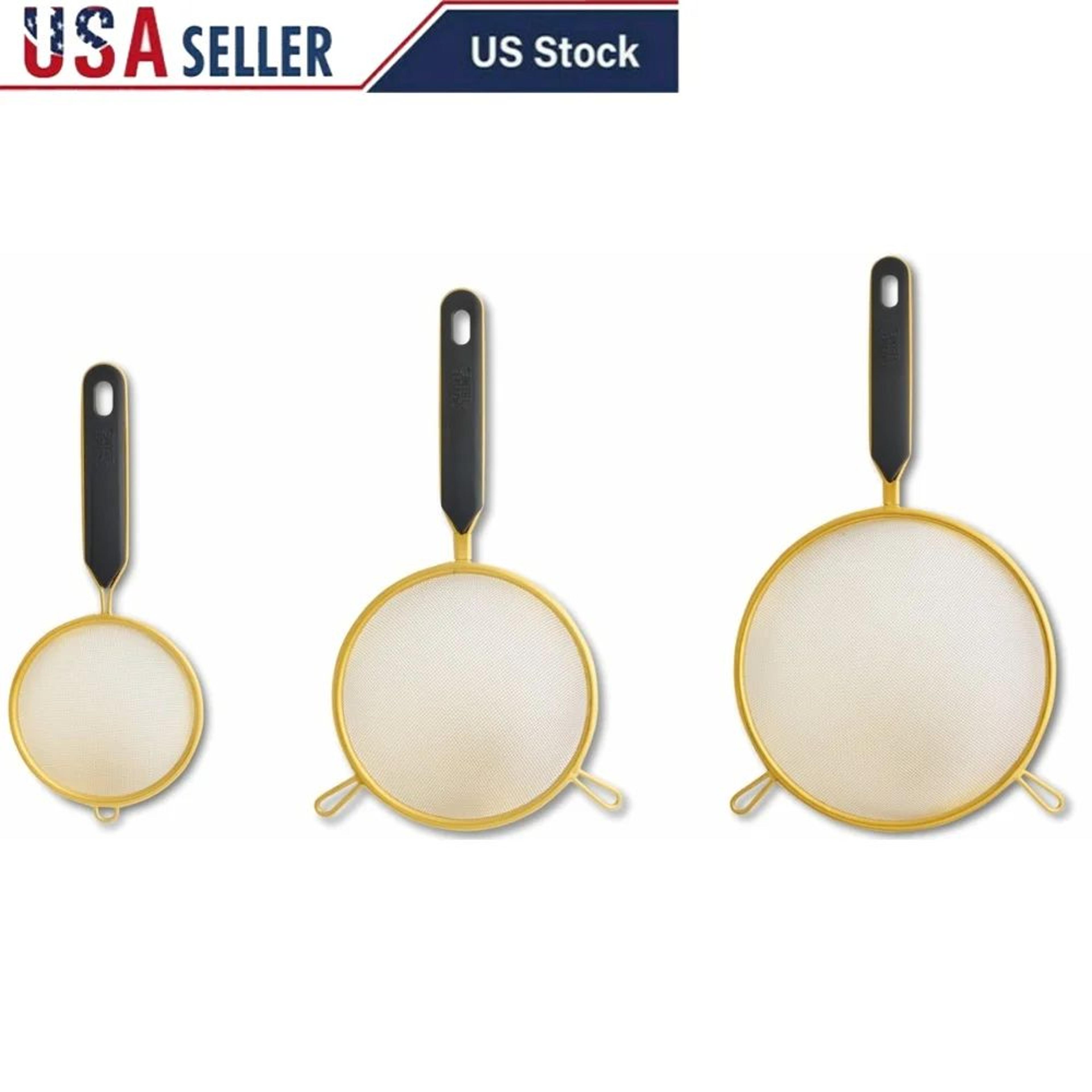 fine mesh strainer set of 3 with ergonomic handles – stainless steel kitchen sieves for flour, pasta & sauces