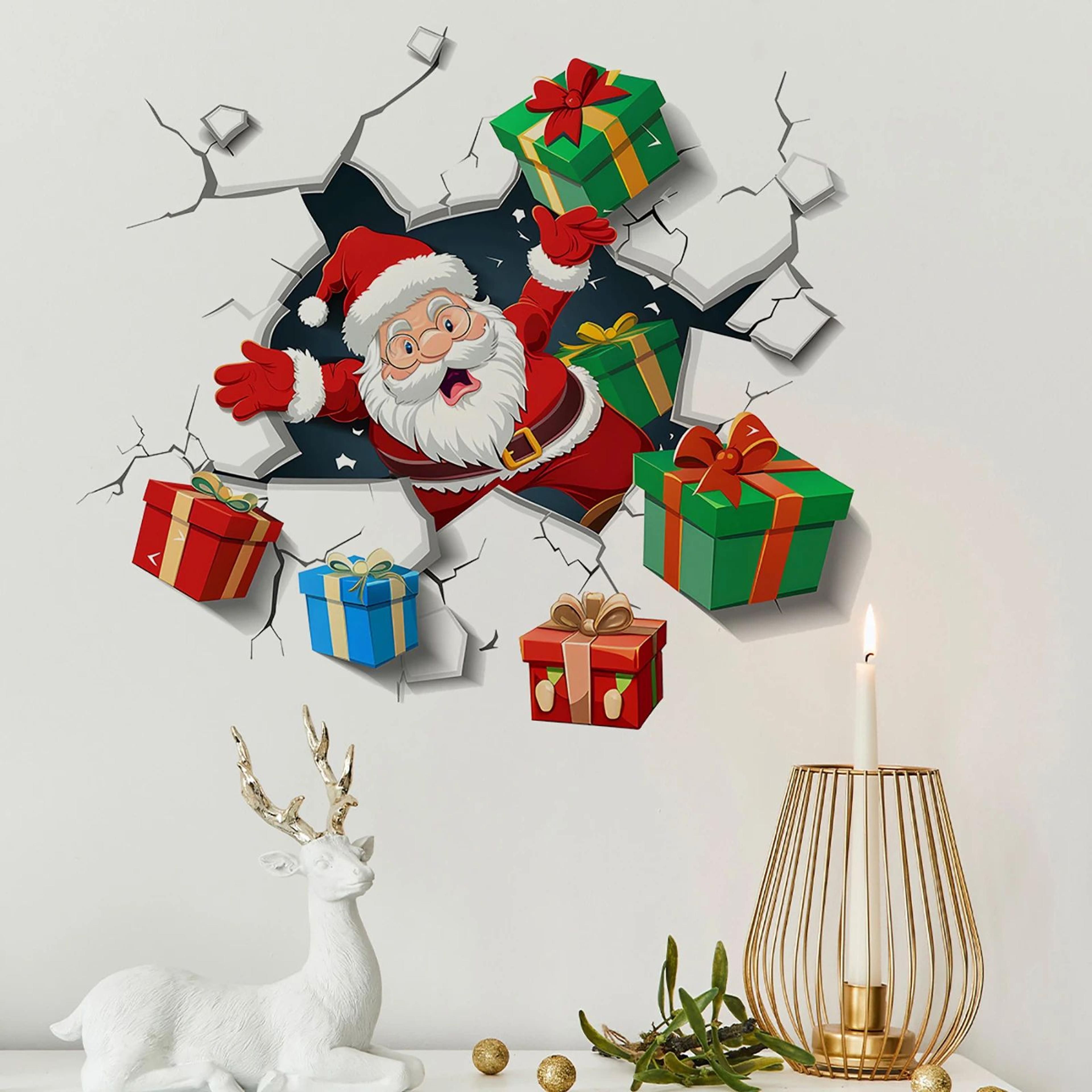 3d santa wall sticker – christmas wall decal with broken wall effect