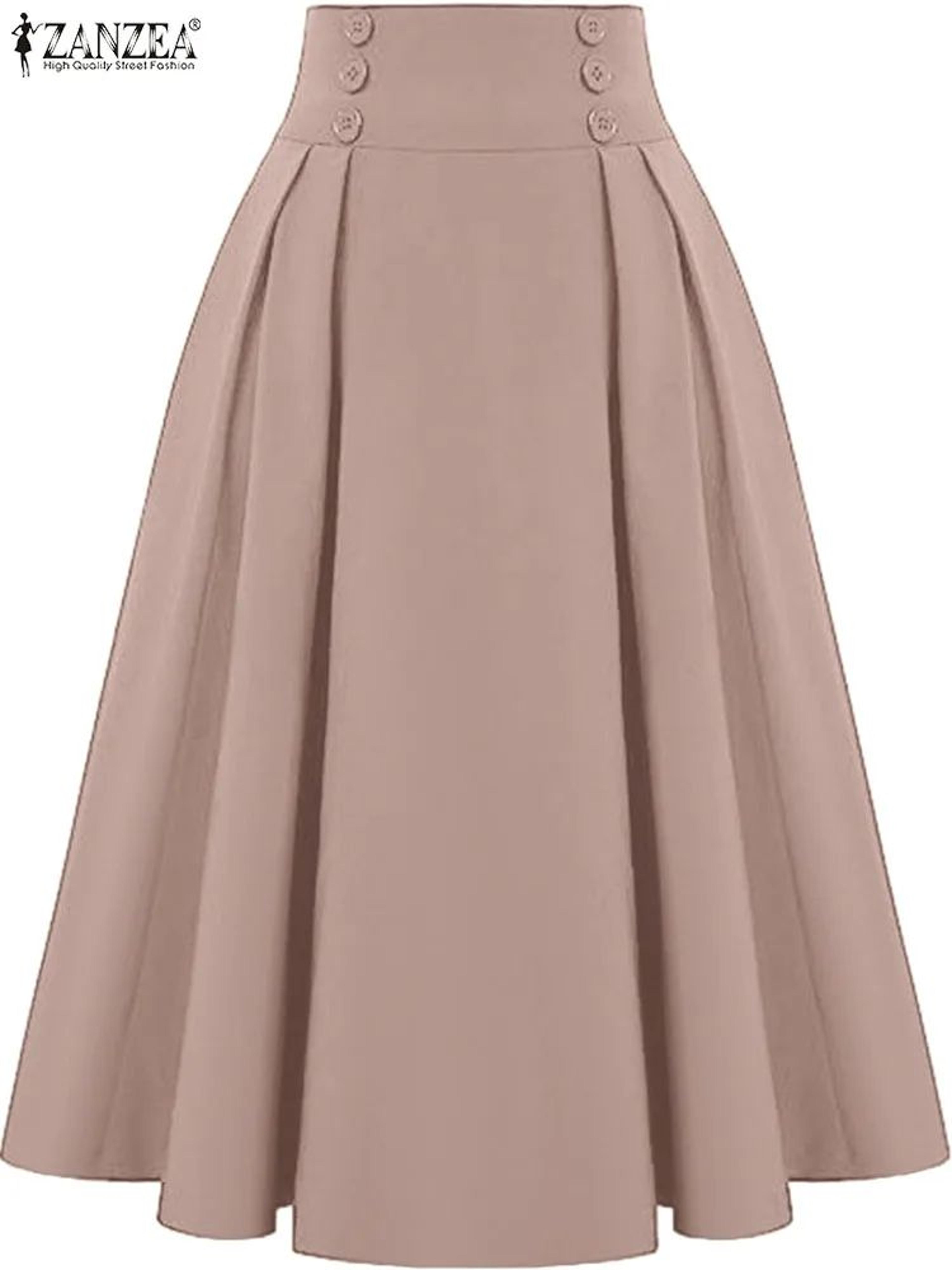 zanzea vintage high-waisted pleated a-line maxi skirt - elegant solid long summer skirt