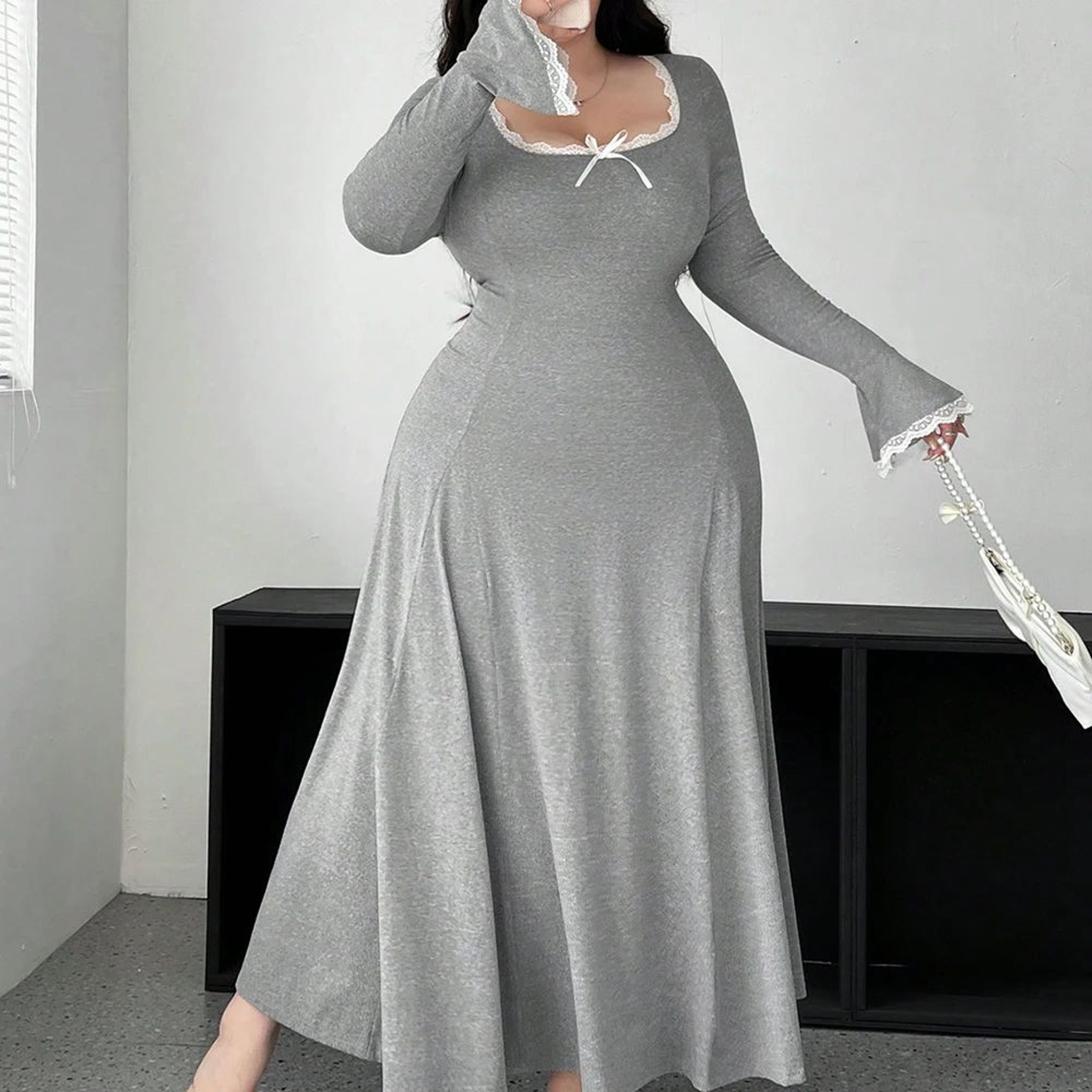 plus size a-line maxi dress – elegant knit waist-slimming casual dress