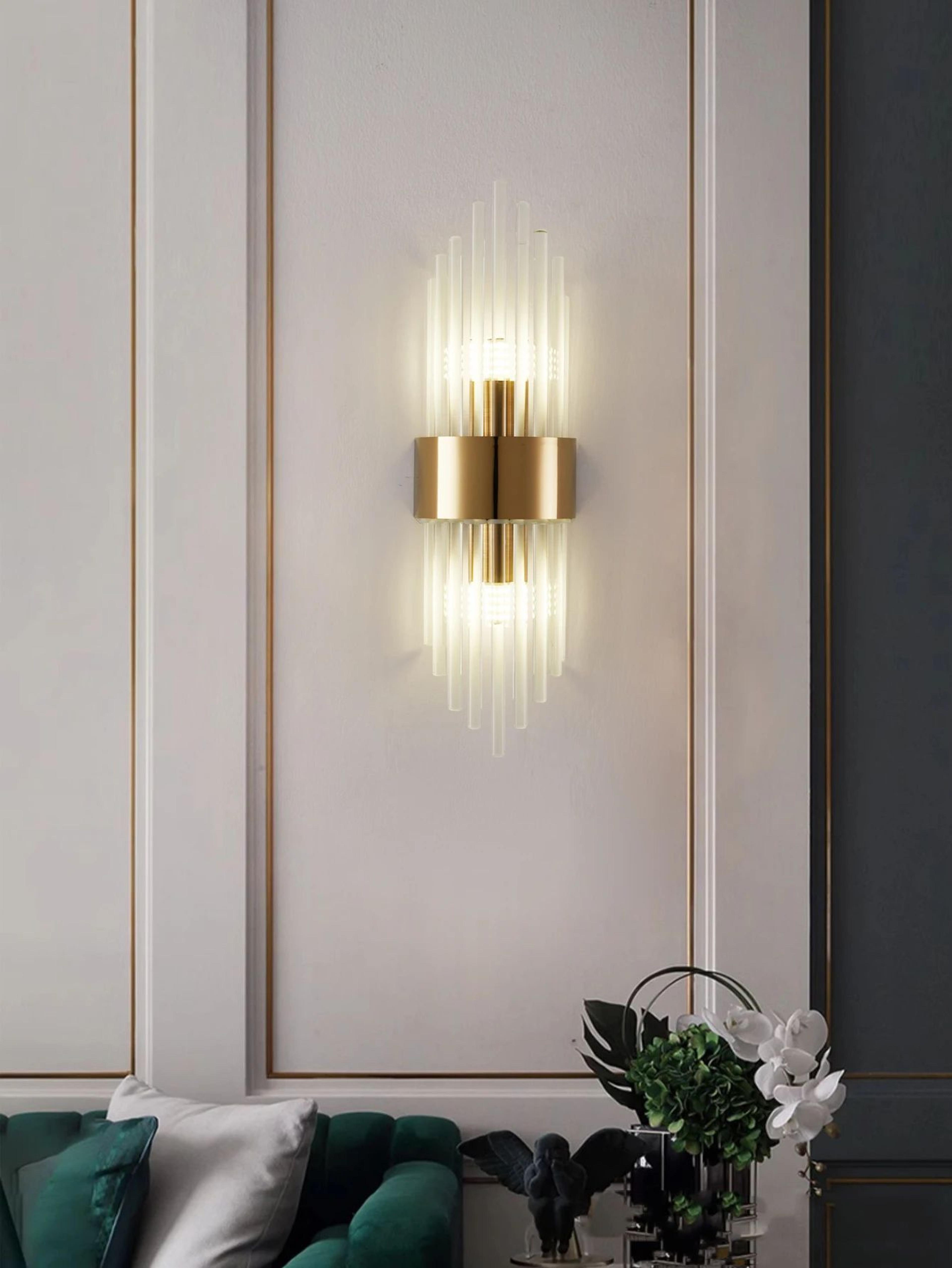 crystal wall sconce in gold/black stainless steel, g9 wall light for bedroom & living room