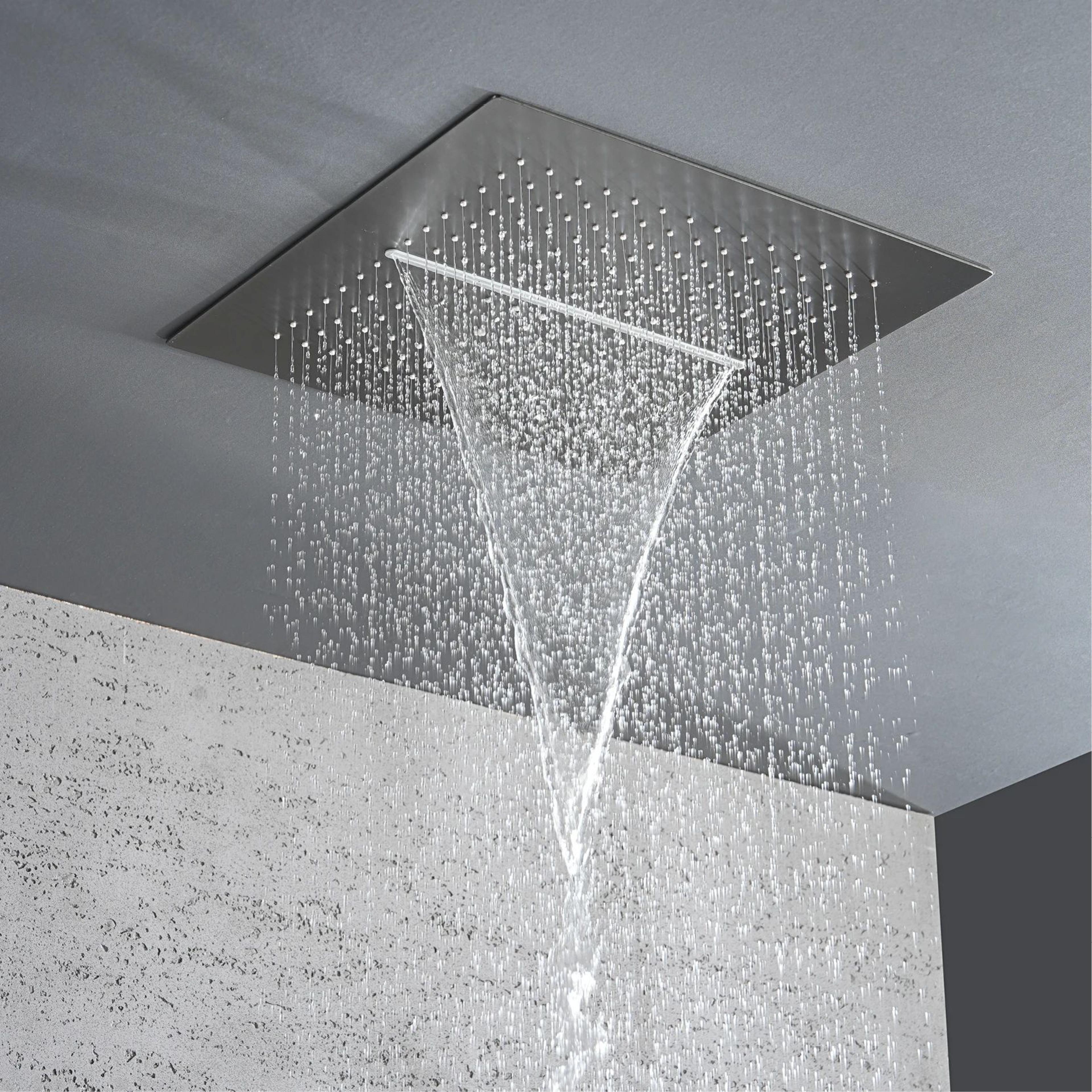 gunmetal brass ceiling shower system with led temperature display, dual-mode rainfall & waterfall