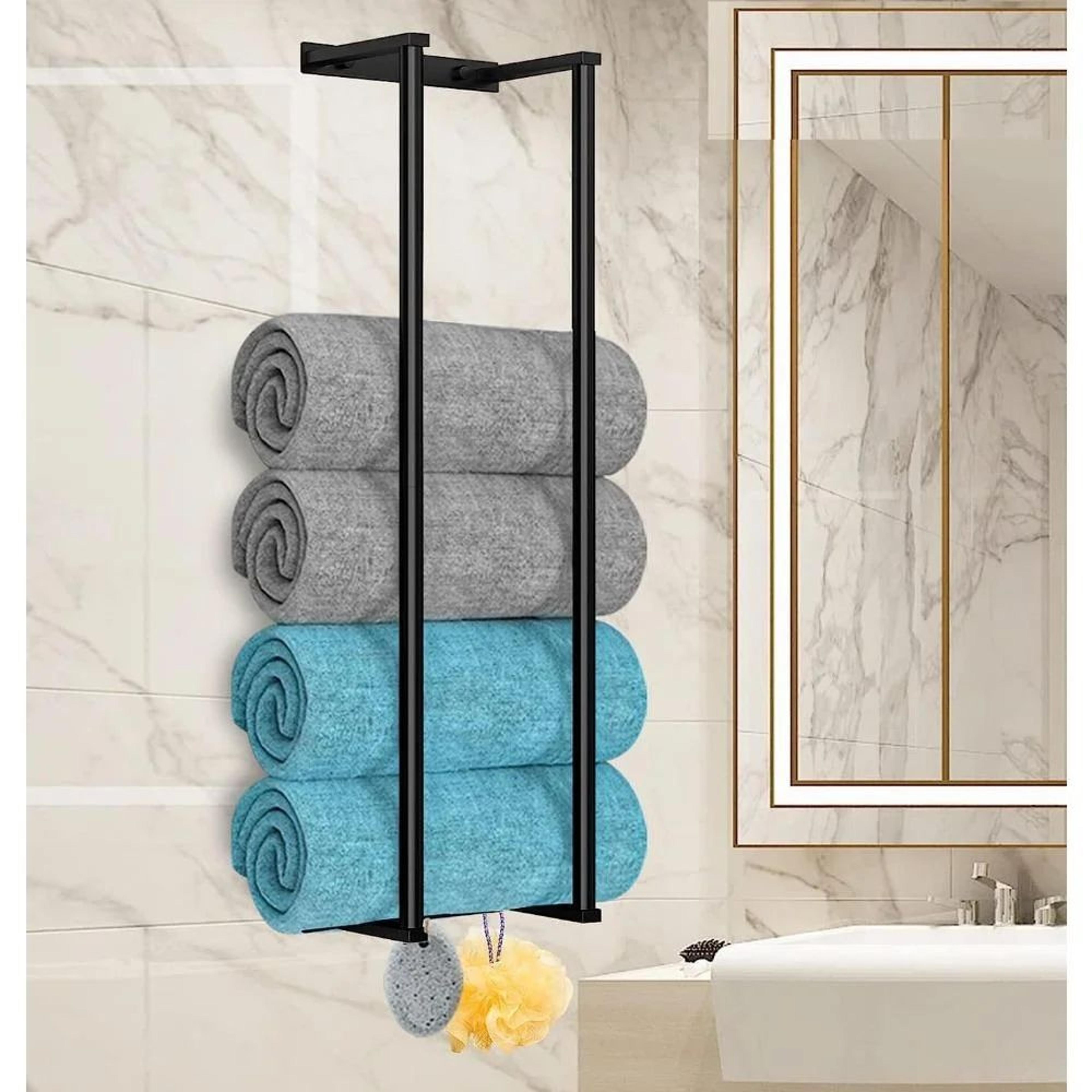 modern wall mounted towel rack for rolled towels – stainless steel bathroom storage organizer