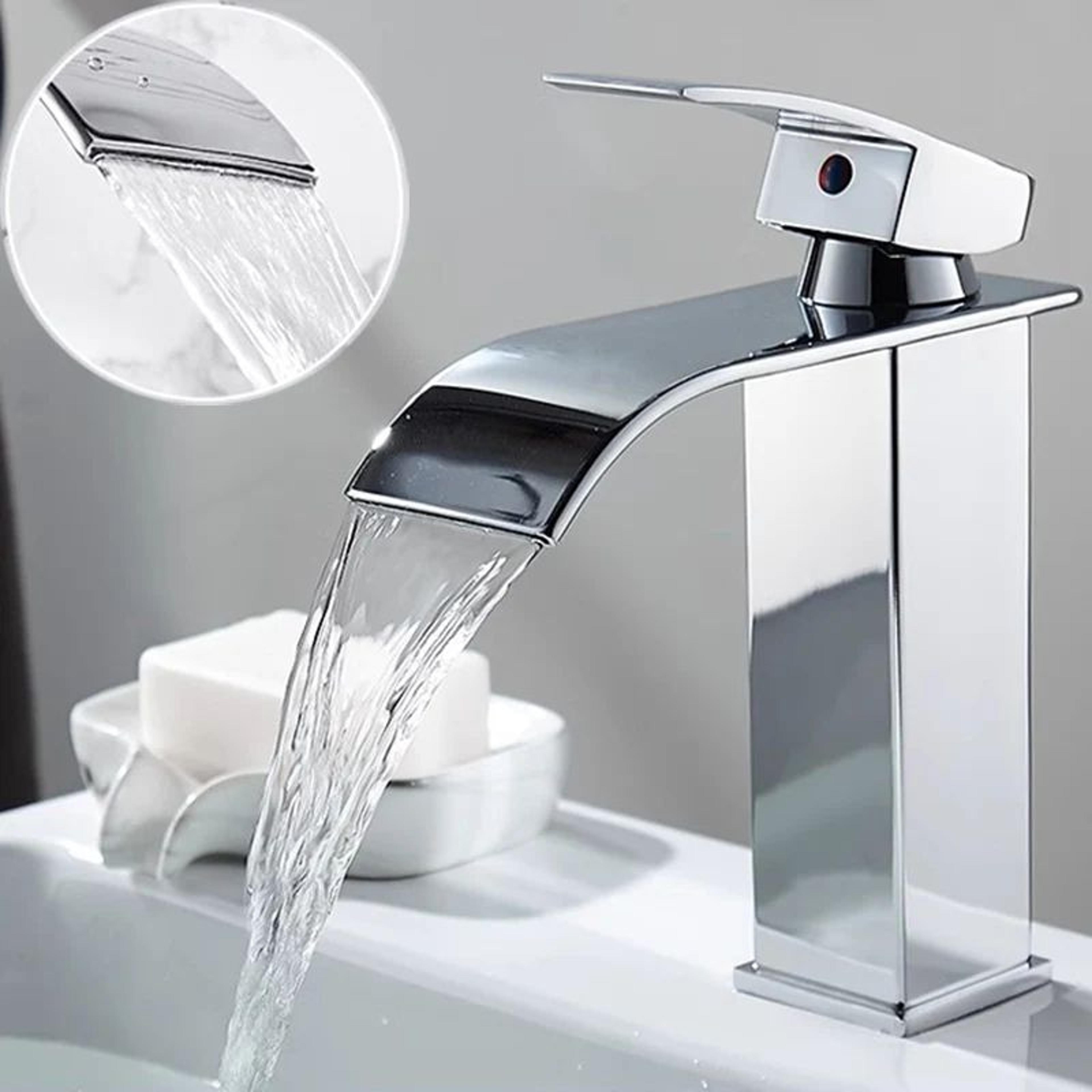 matte black waterfall bathroom faucet, stainless steel hot & cold single-handle basin mixer