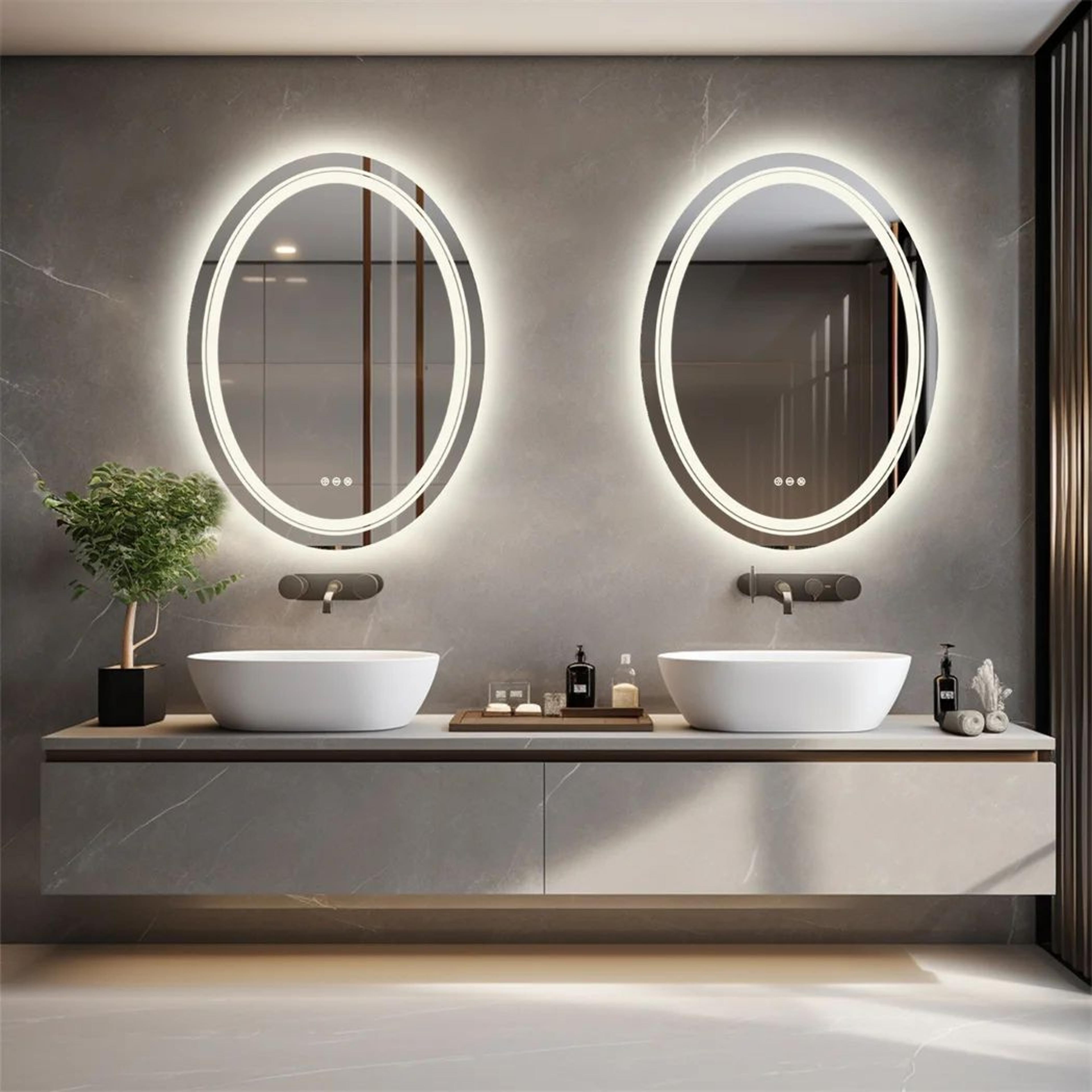 luvodi oval led bathroom mirror with dual lighting & 3 color modes