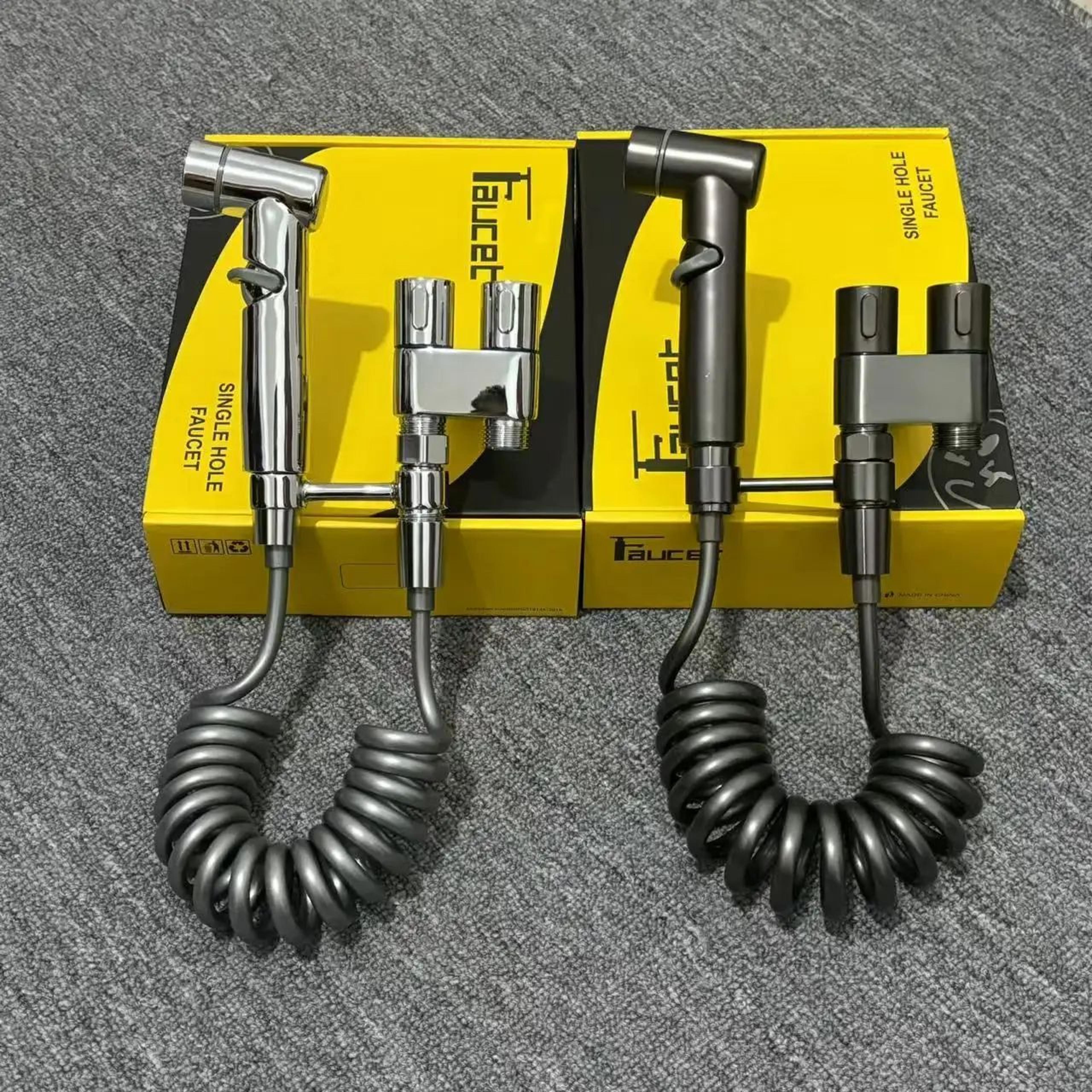 stainless steel bidet sprayer kit - handheld toilet sprayer set with double-outlet angle valve