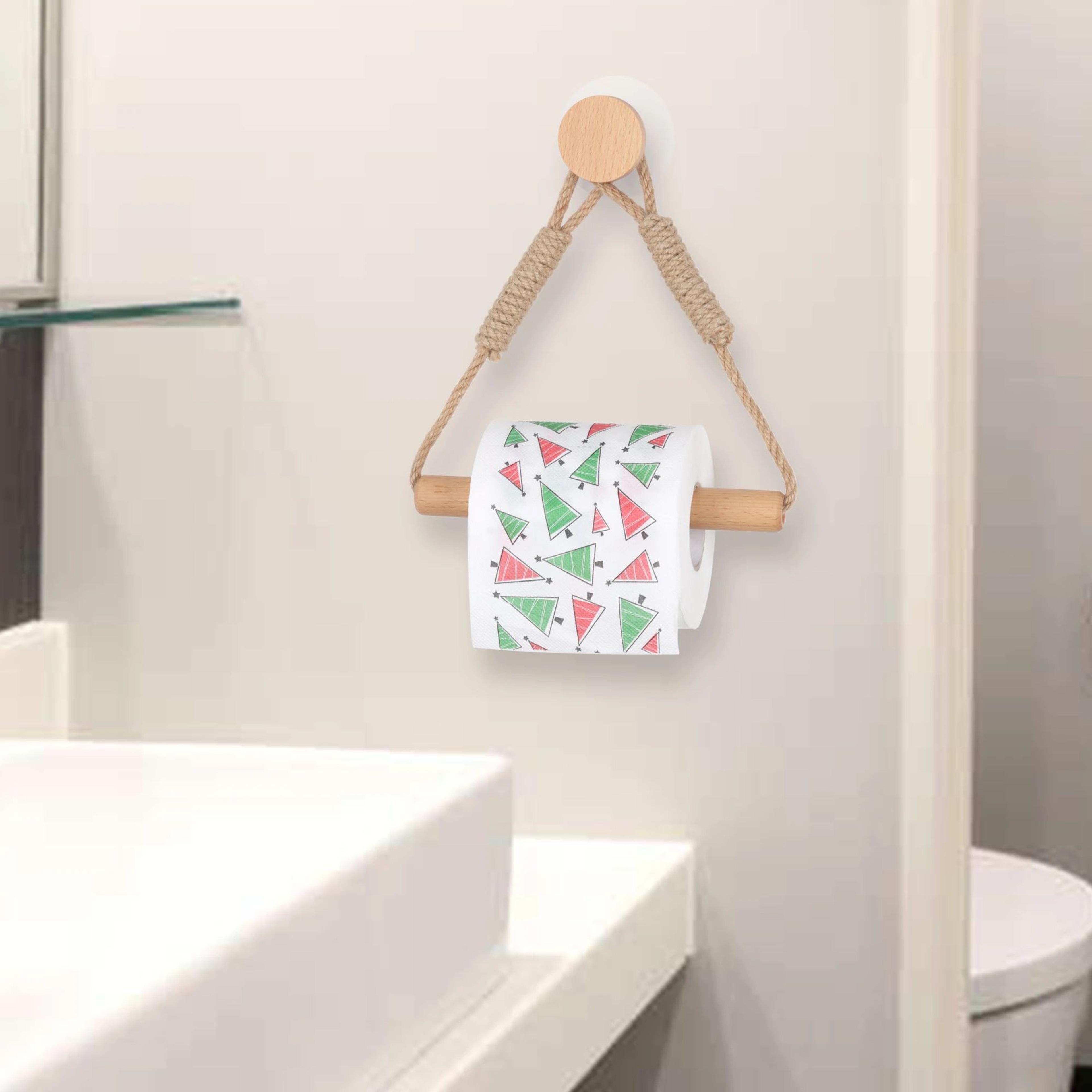 rustic wooden triangle toilet paper holder – nail-free wall mounted bathroom shelf