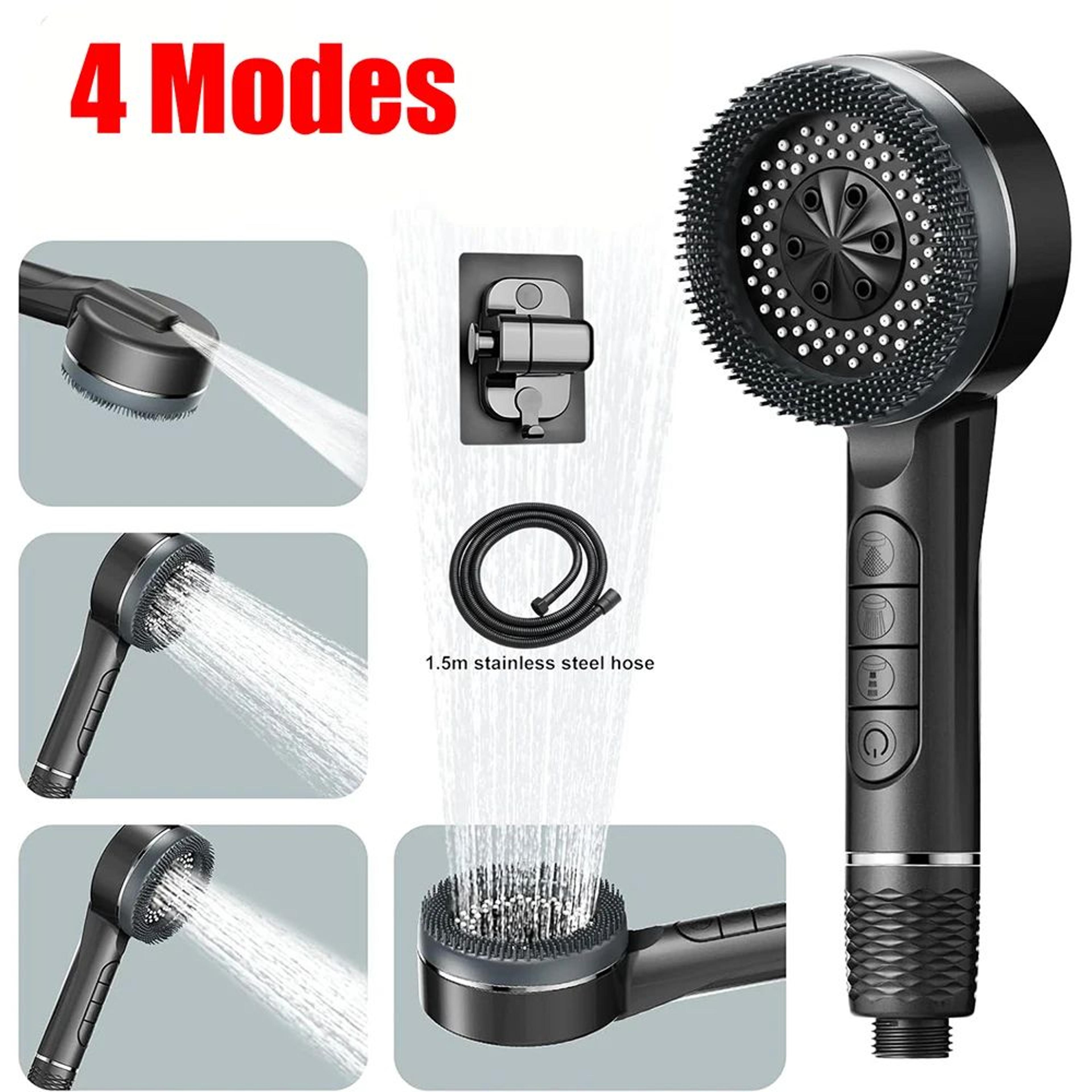 high pressure shower head with self-cleaning silicone brush & 4 spray modes