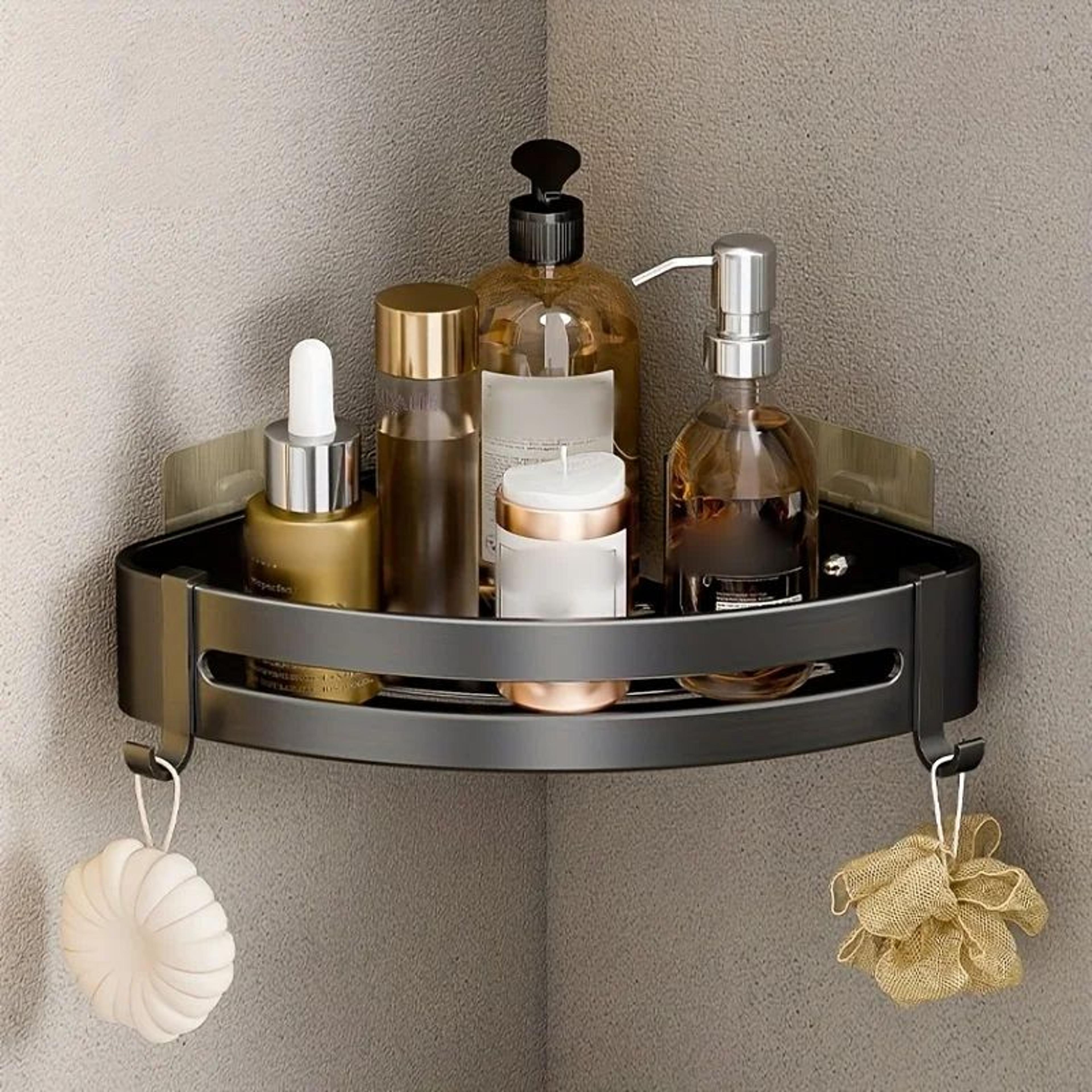 aerogrip no-drill aluminum corner shower shelf – wall-mounted bathroom storage rack