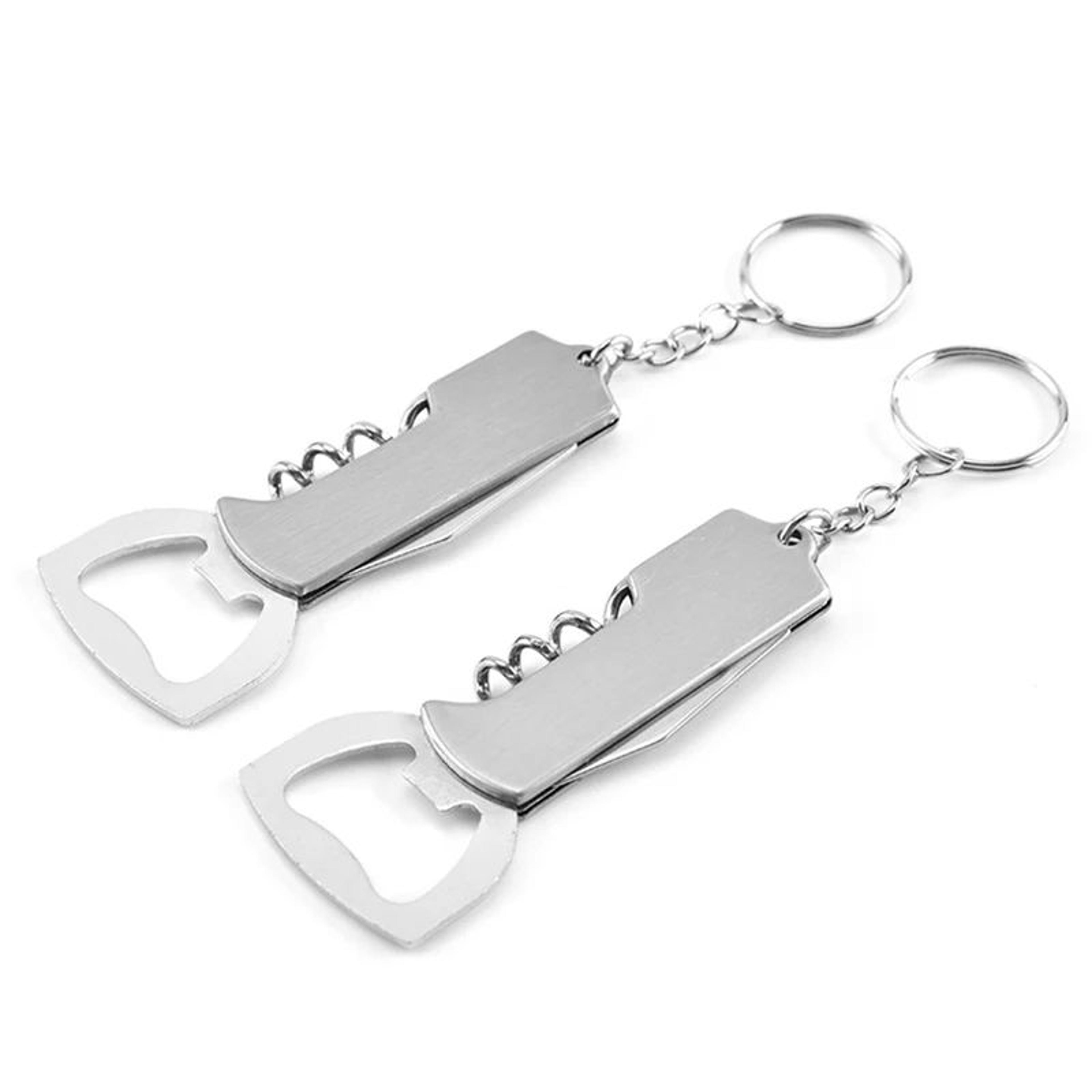 compact stainless steel keychain corkscrew & bottle opener multi-tool