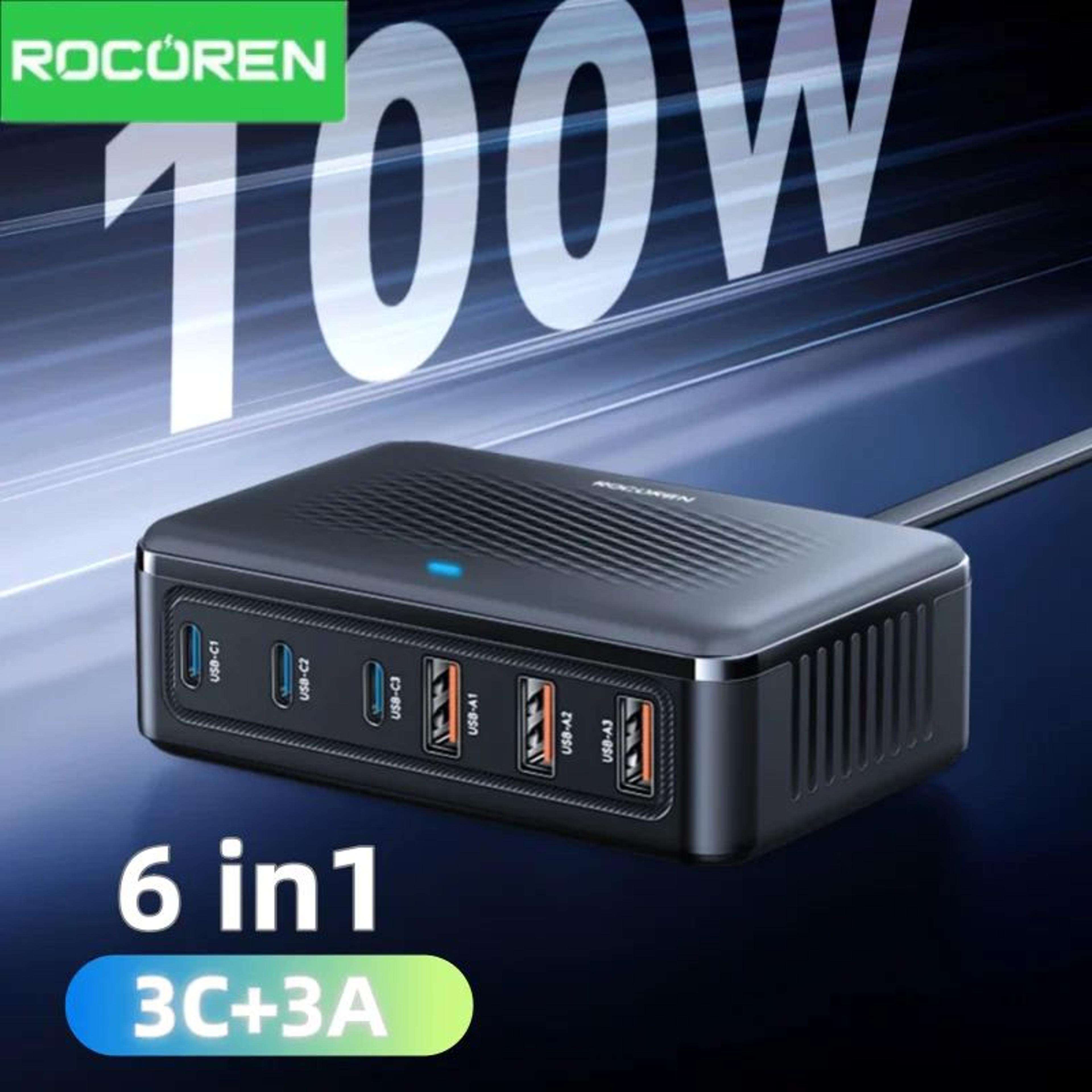 powerhub 100w gan fast charging station – 6-port usb c charger block for multi-device power