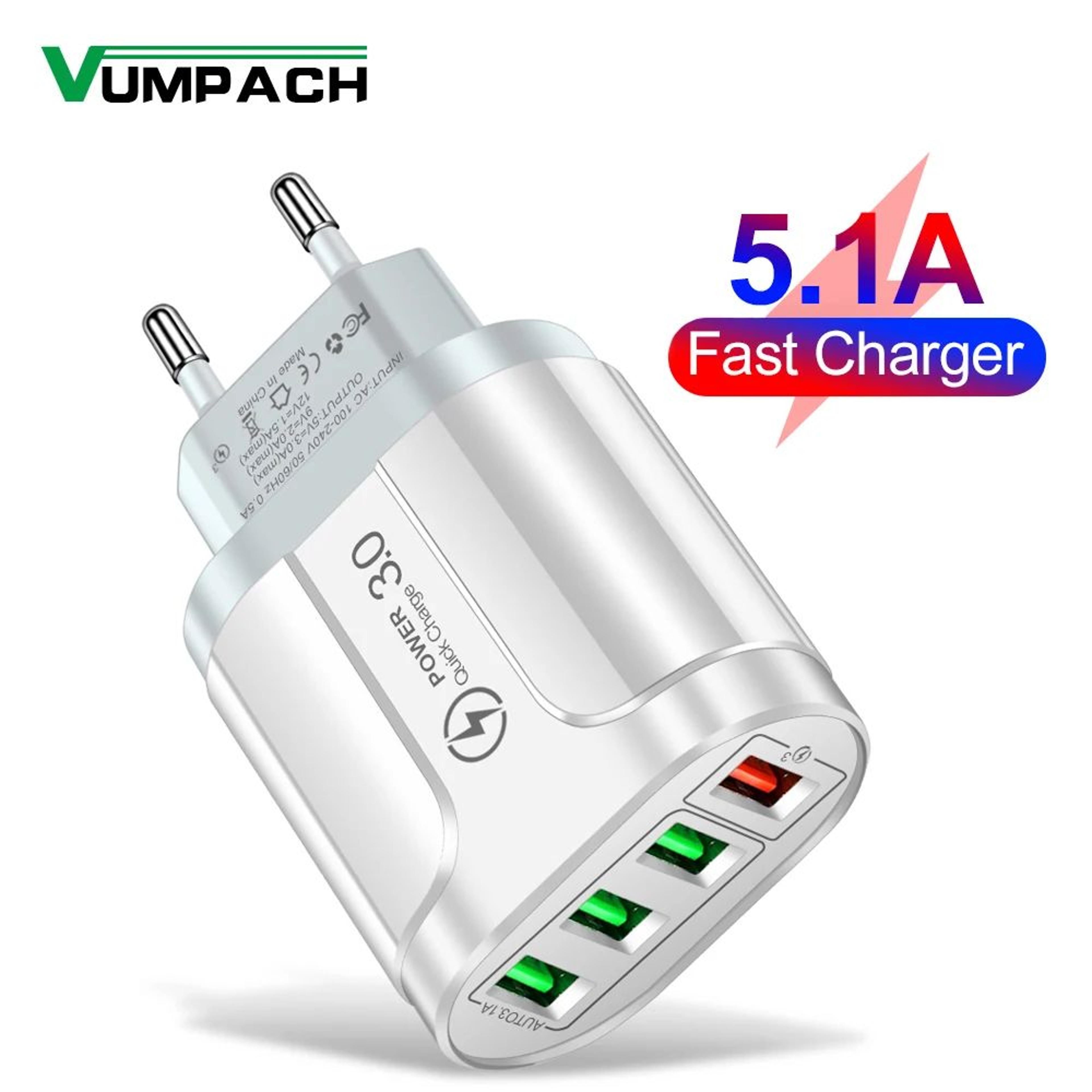 powerquad 48w 4-port usb fast charger with quick charge 3.0 wall adapter