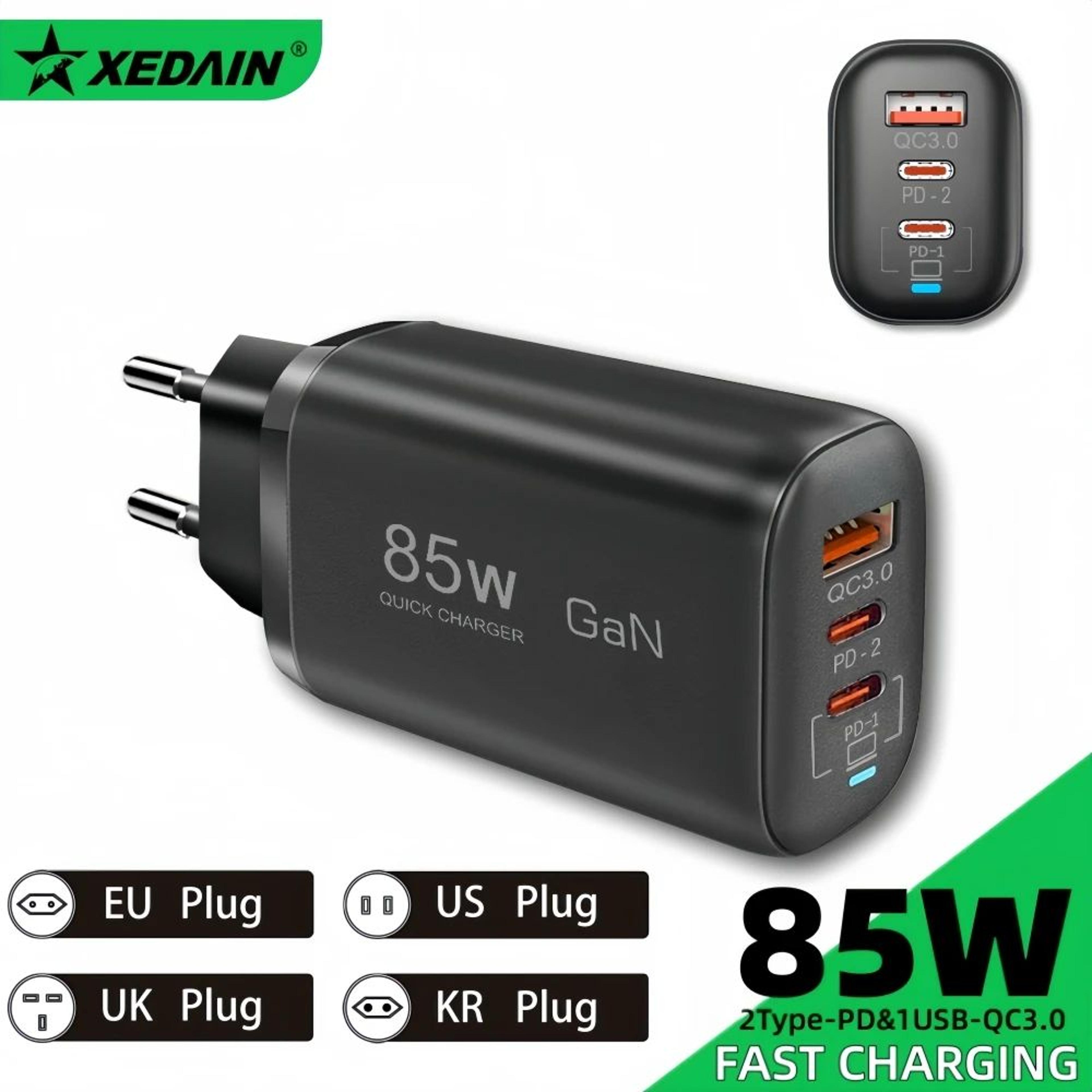 powermax 85w gan usb-c charger fast charging adapter for macbook, iphone & samsung