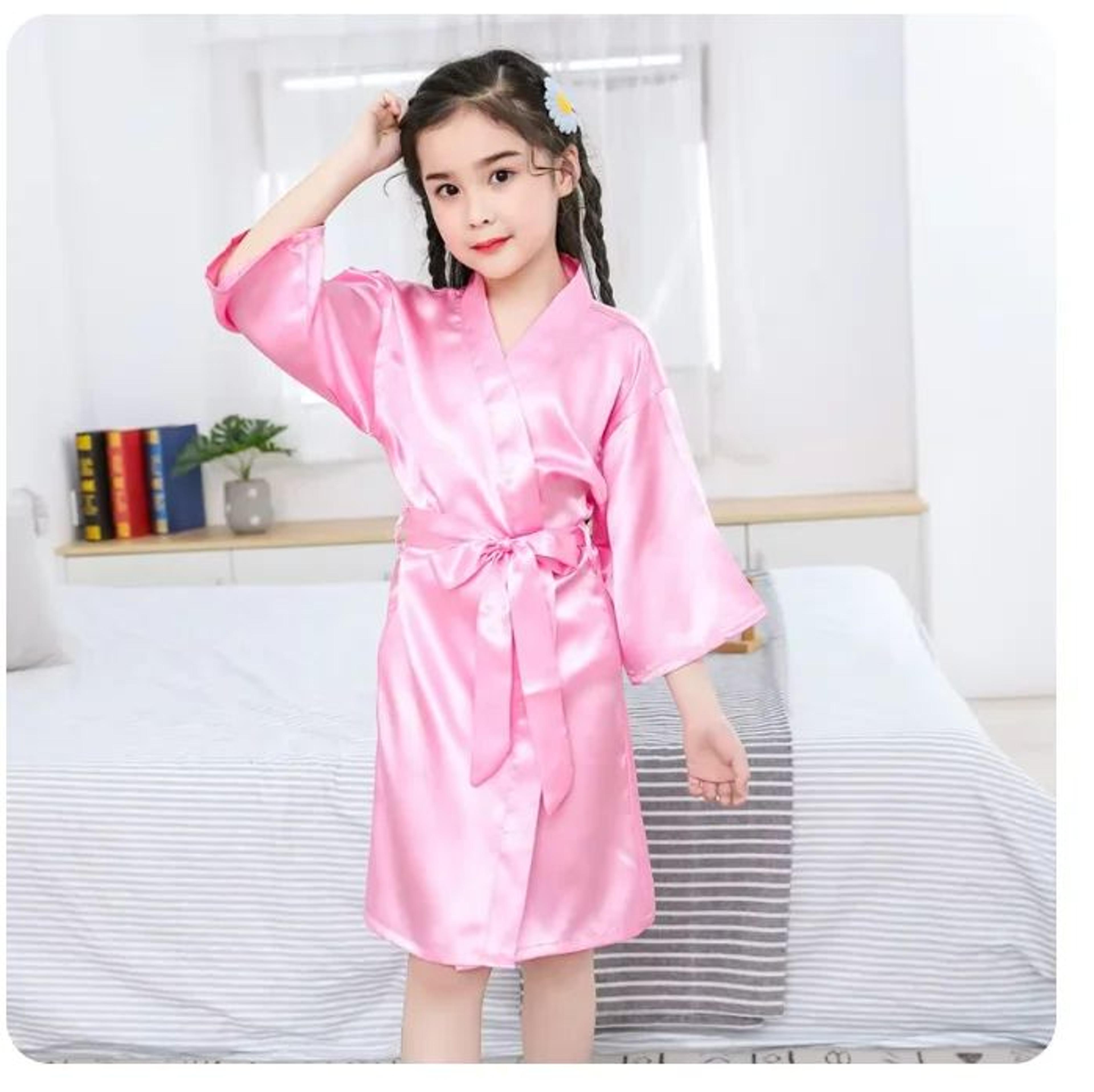 blush dreams girls satin kimono robe – soft pink silk bathrobe for weddings & sleepwear