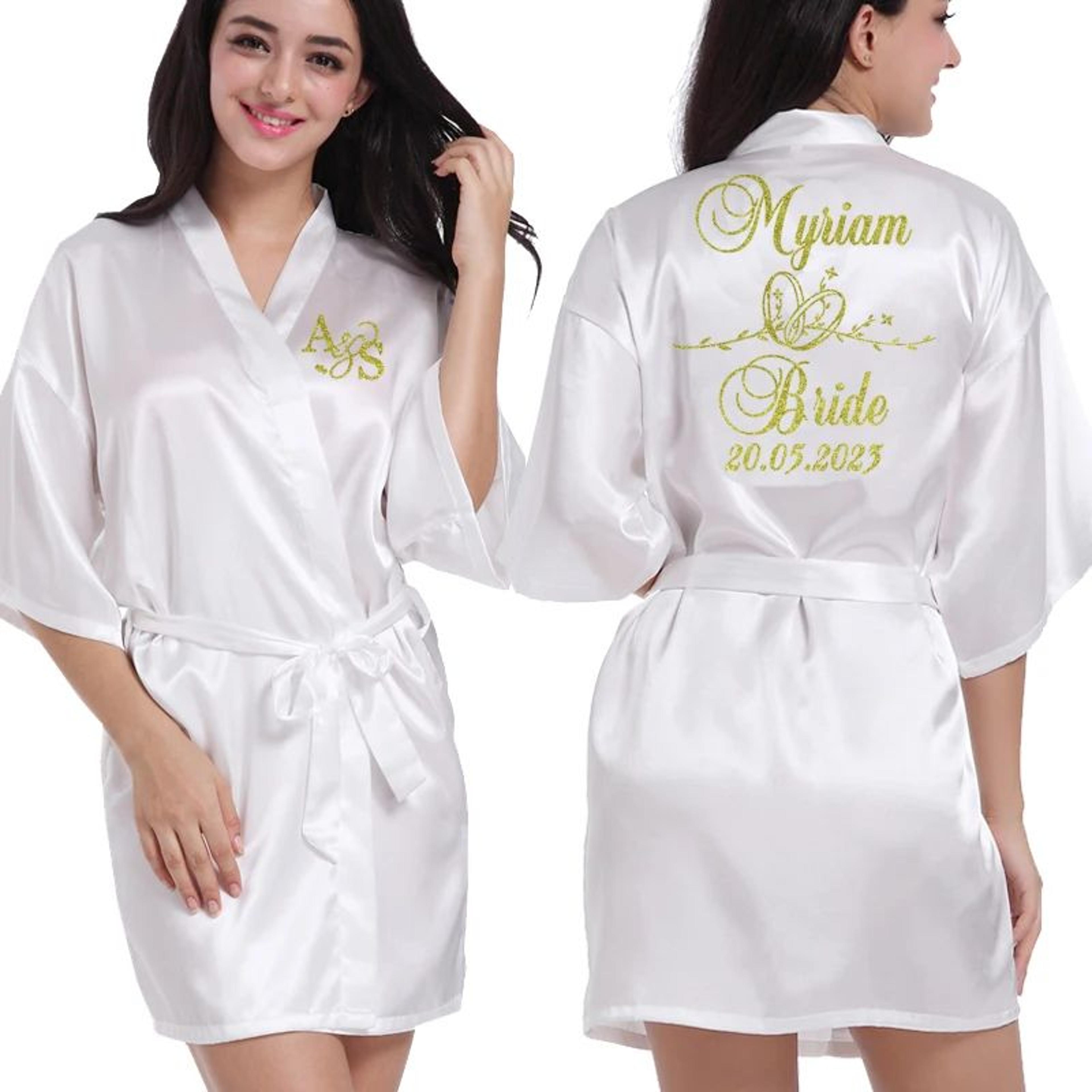 personalized bridal satin robe – custom bride and bridesmaid getting ready robe