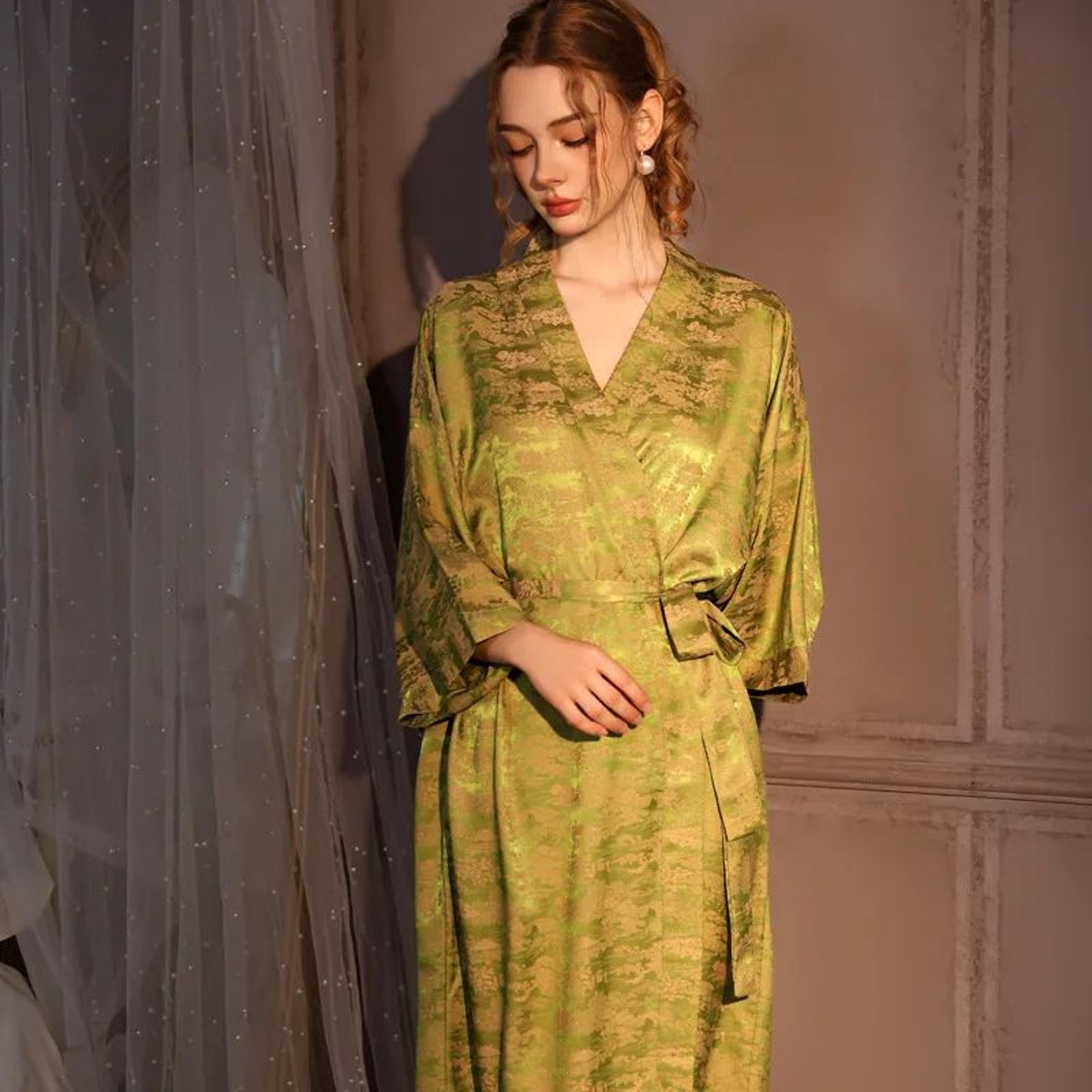 silk jacquard kimono robe – luxury satin ice silk long womens bathrobe