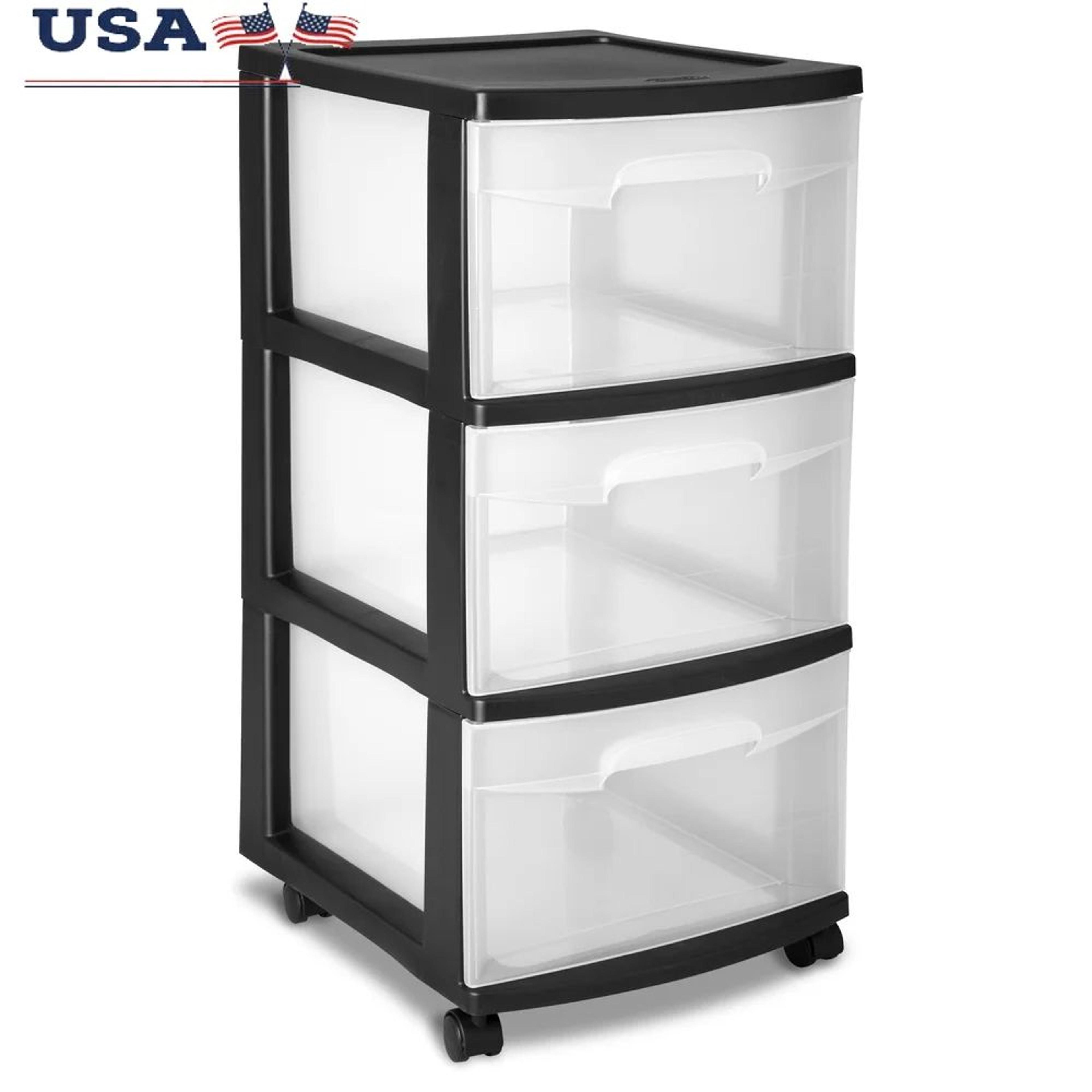 spaceglide 3-tier rolling storage cart with clear drawers – slim plastic drawer organizer for bedroom, kitchen & bathroo