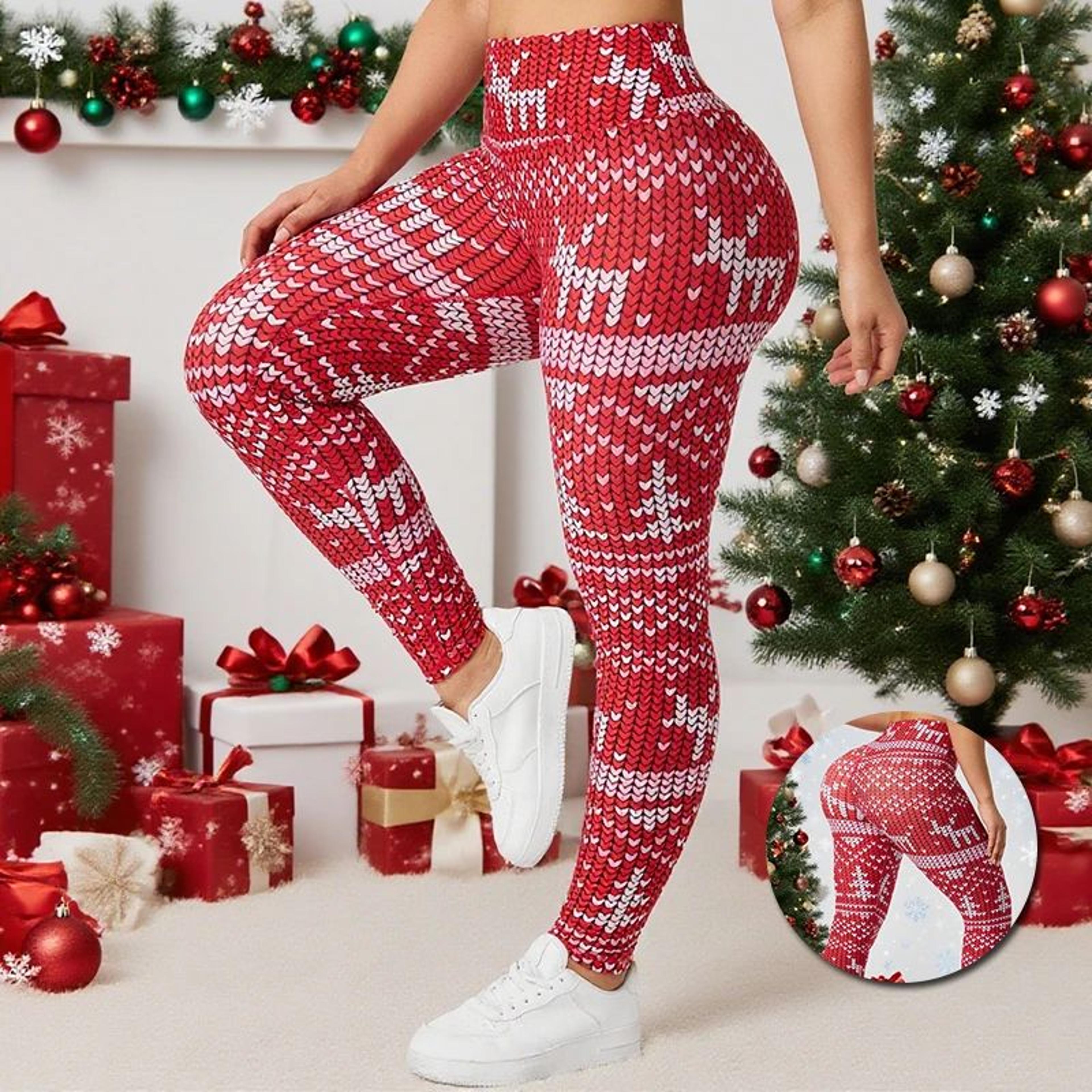 christmas print high waist tummy control leggings for women – festive hip lifting yoga pants