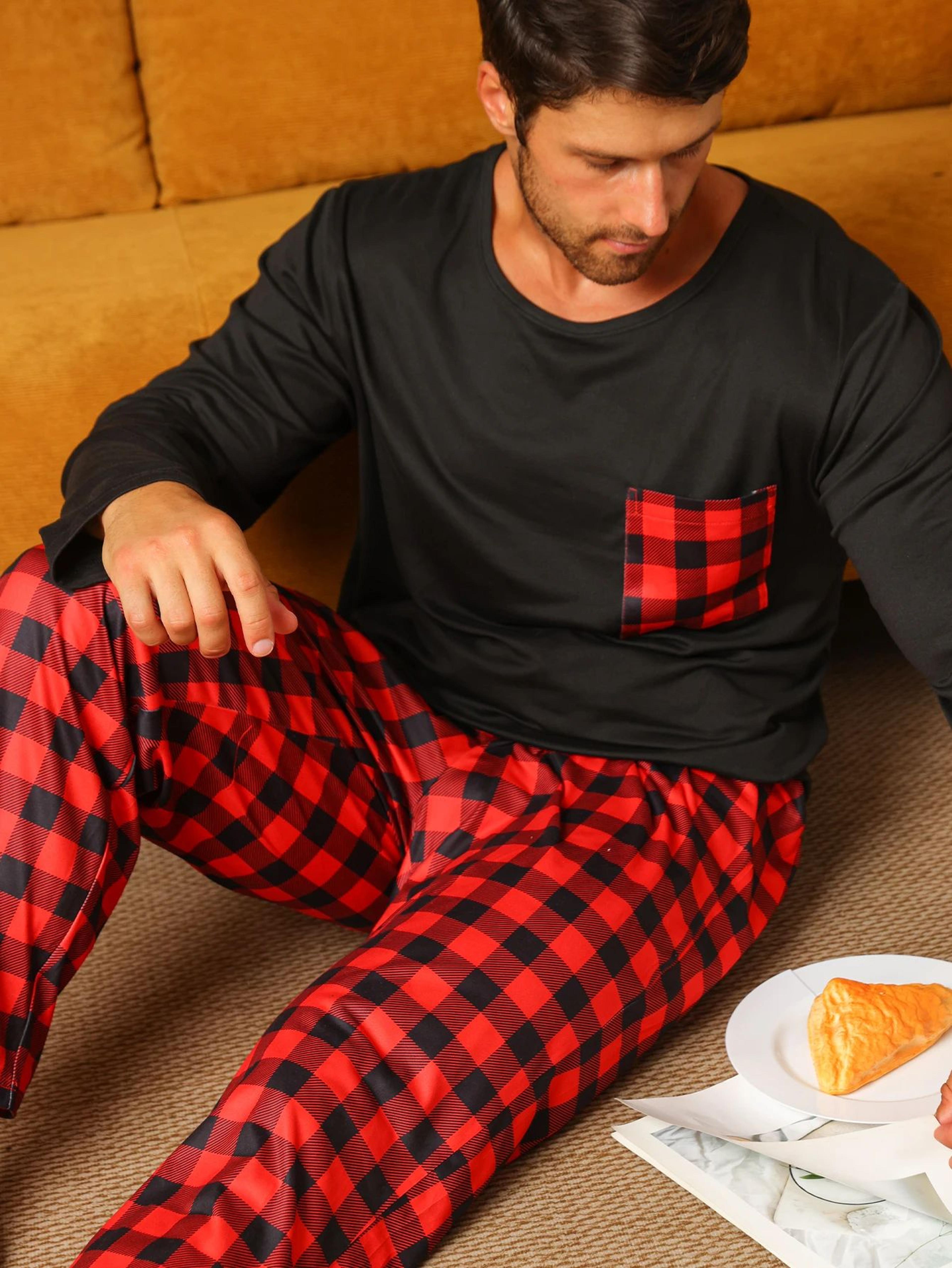 mens cotton plaid pajama set – warm long sleeve winter sleepwear