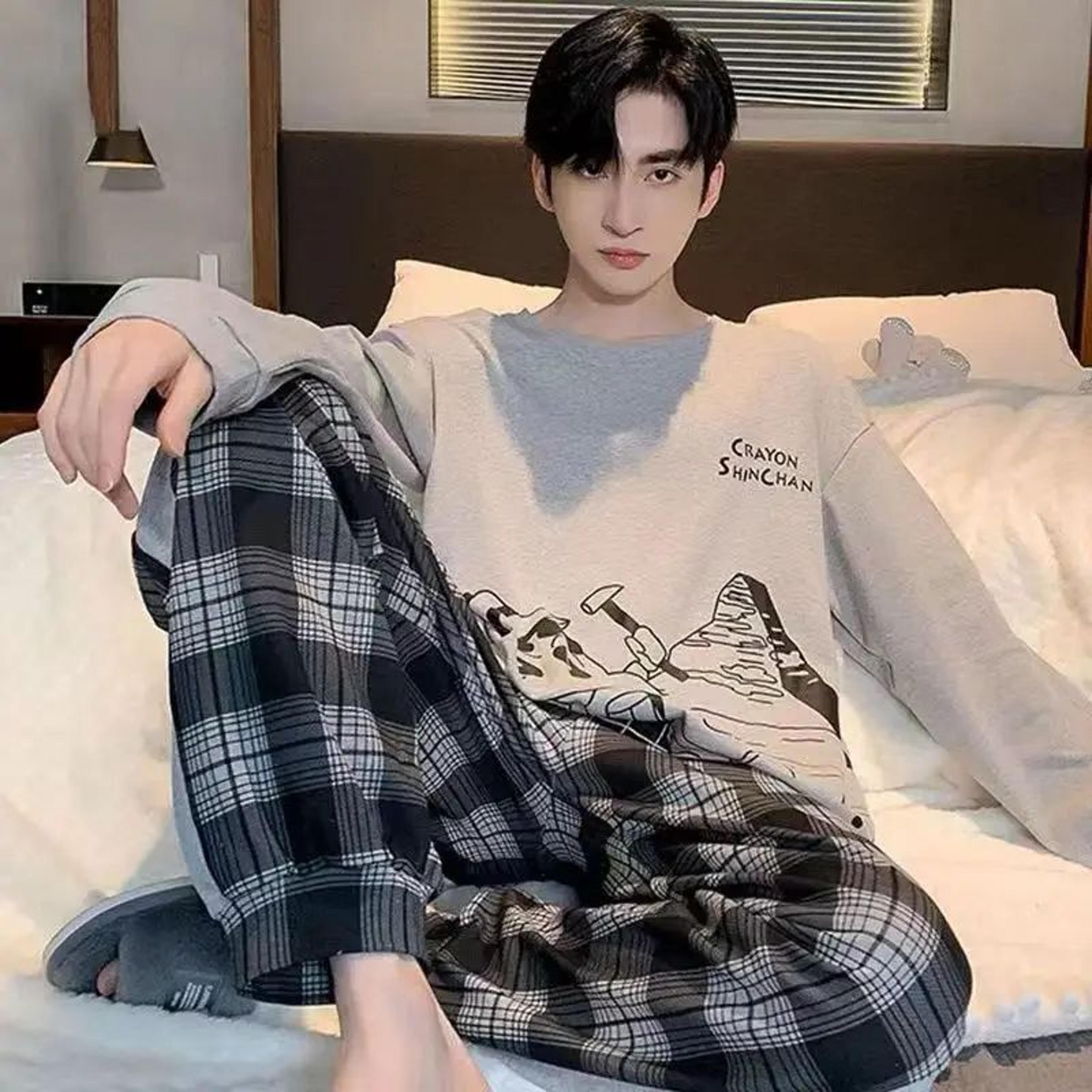 mens striped fleece pajama set – warm long sleeve winter sleepwear & loungewear