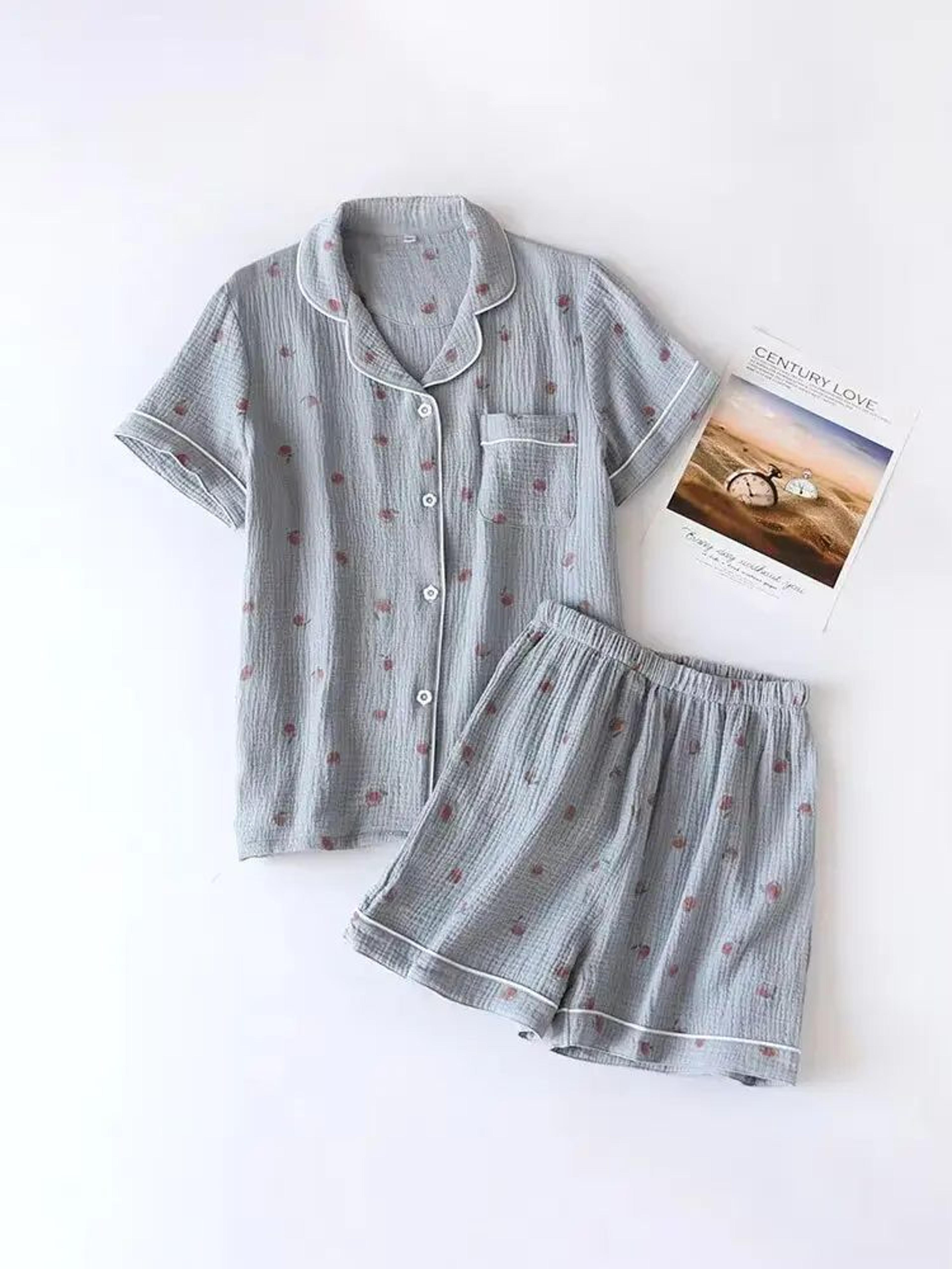 breezy cotton crepe pajama shorts set for women – short sleeve two-piece summer loungewear