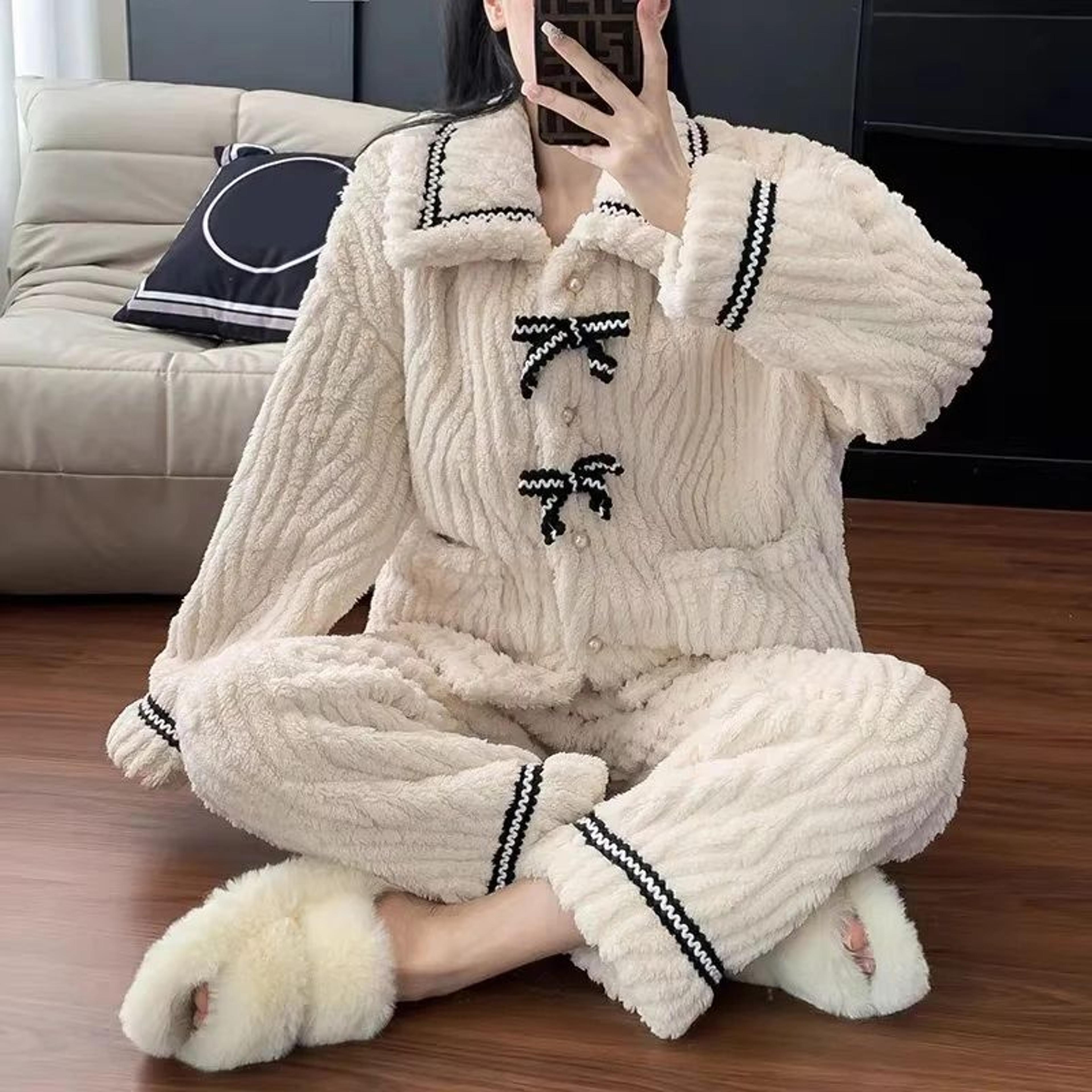 cozy padded 2-piece womens winter pajama set – thick warm princess loungewear