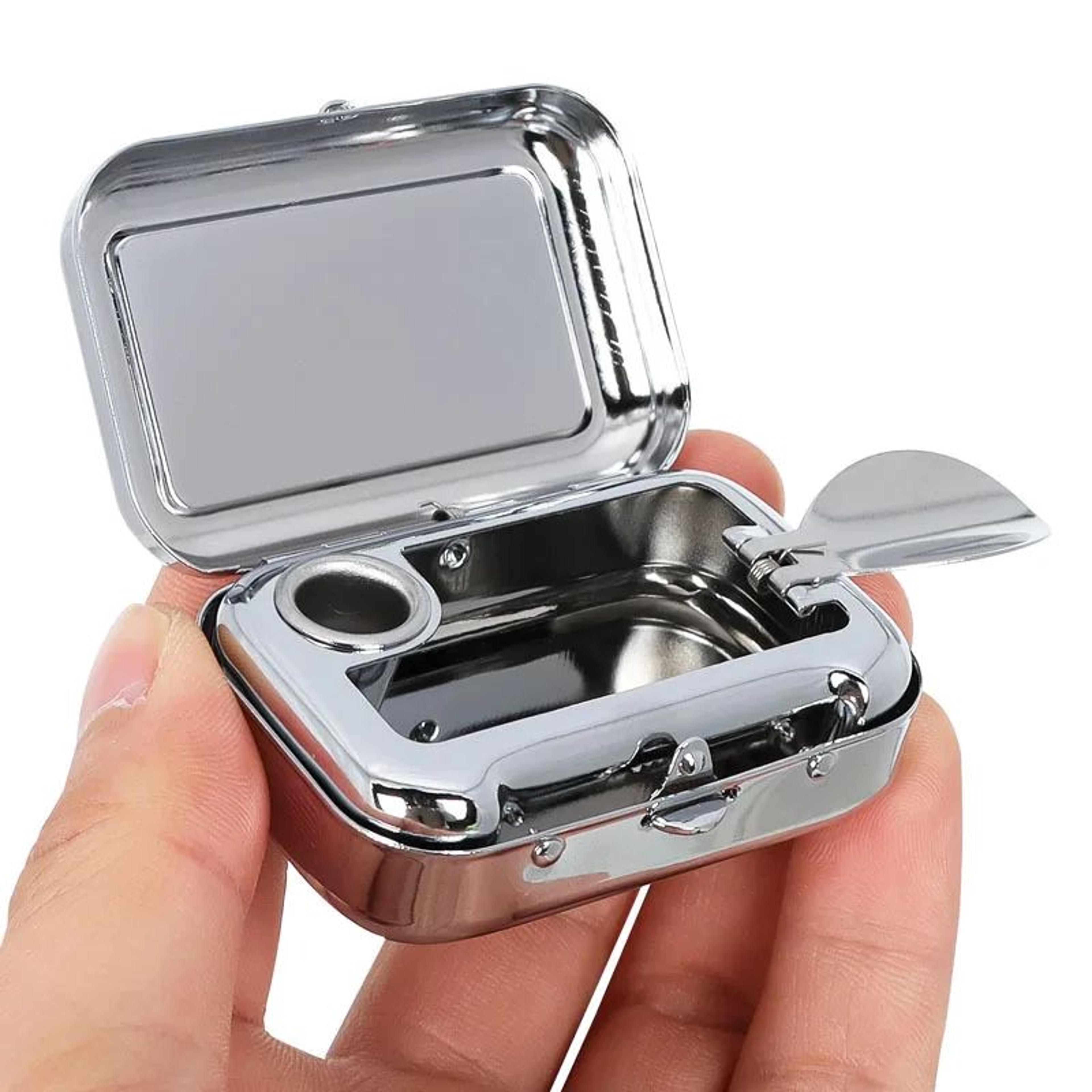portable mini metal car ashtray with lid – smokeless pocket & desktop ashtray for travel