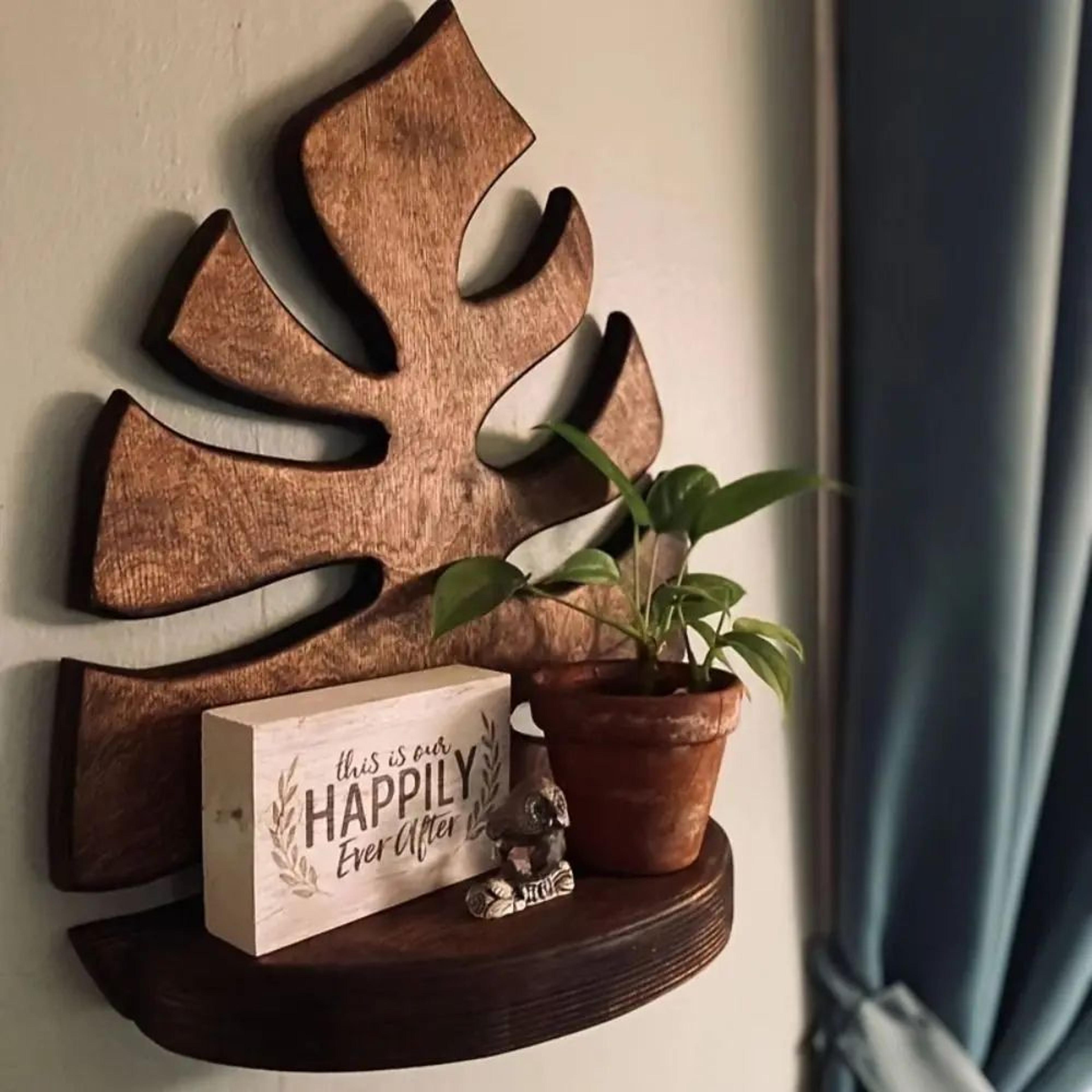 rustic wooden wall plant shelf & wall mounted plant holder storage rack