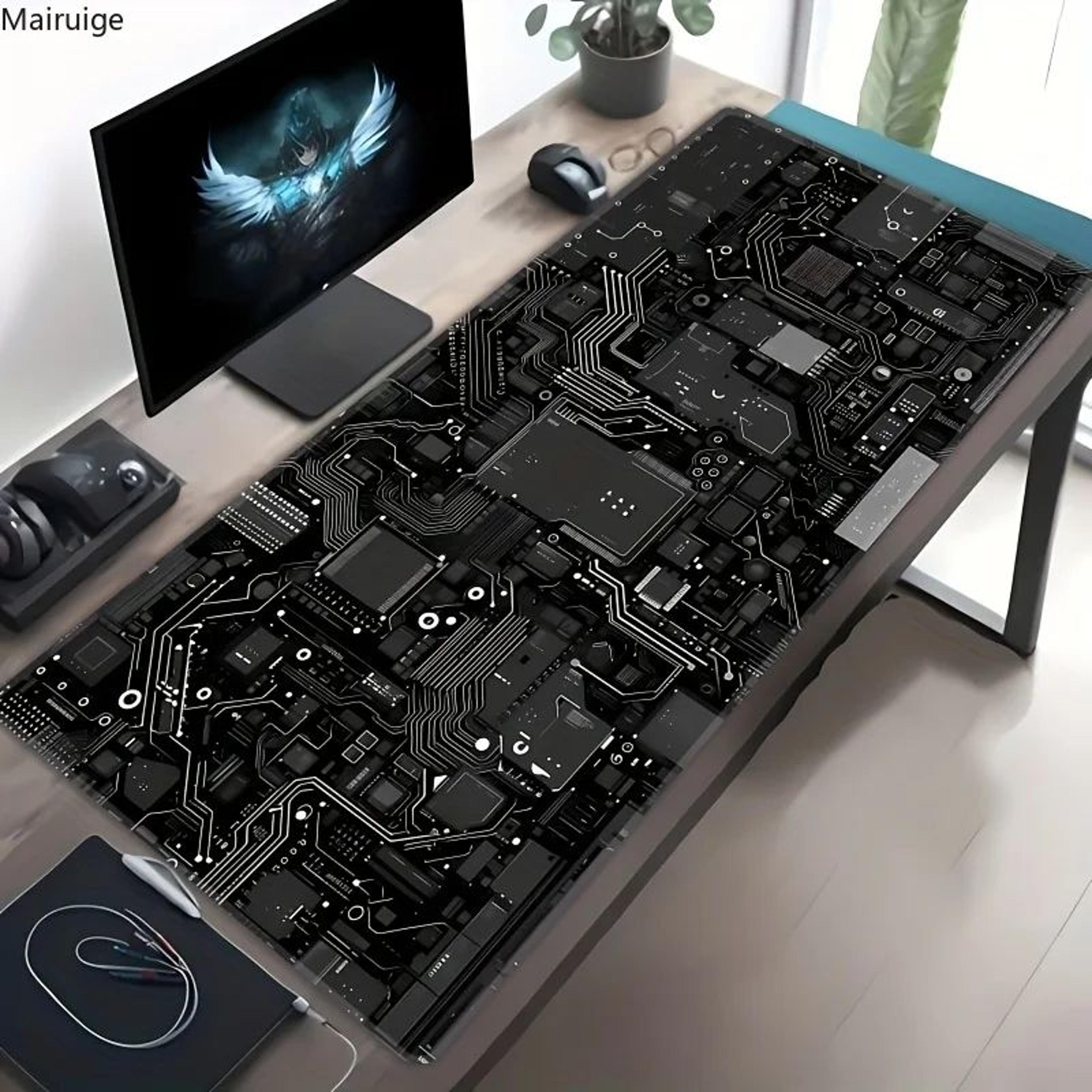 circuit board extended desk mat - large mouse pad with non-slip rubber base