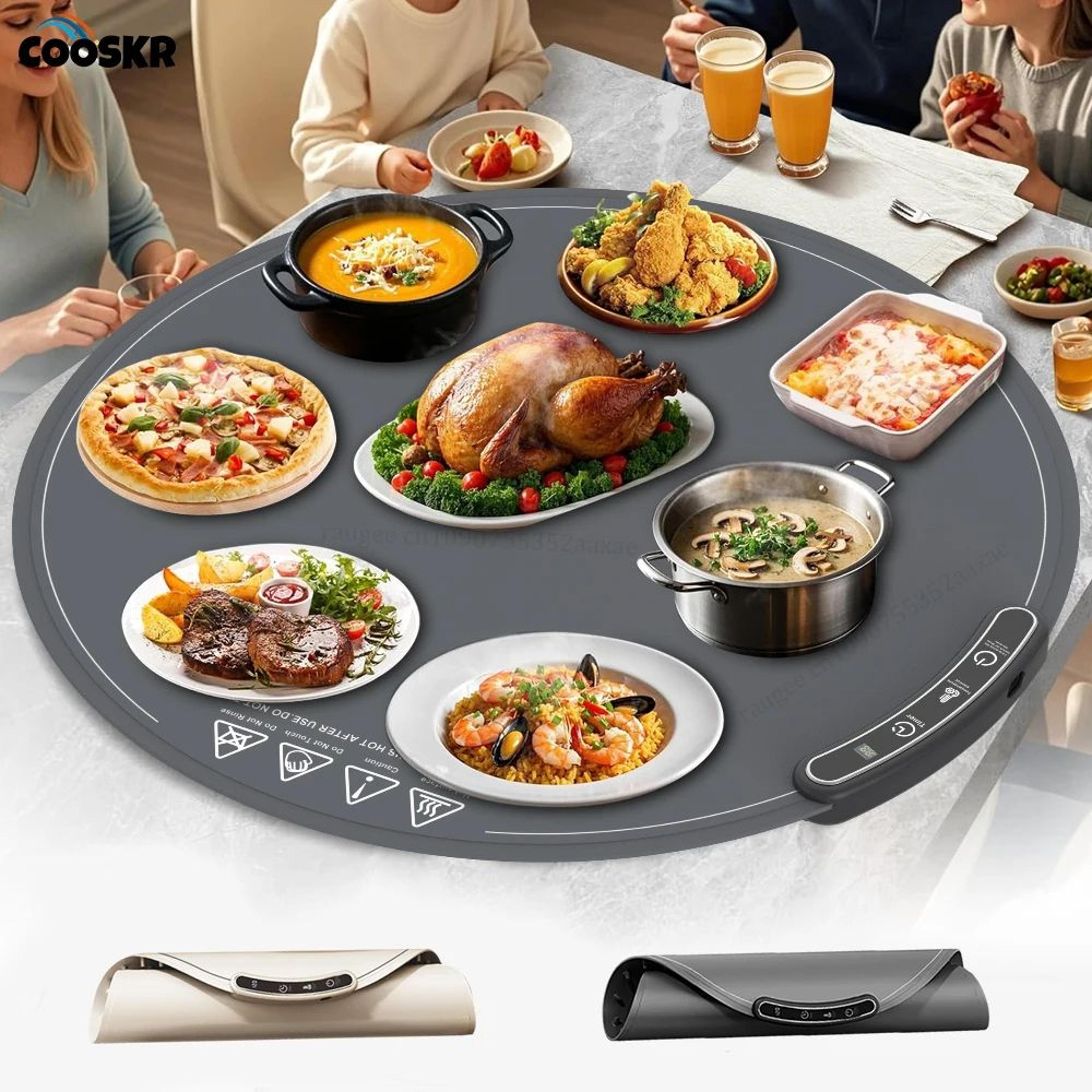 thermaserve foldable electric food warming mat – portable silicone food warming tray with 8 heat settings