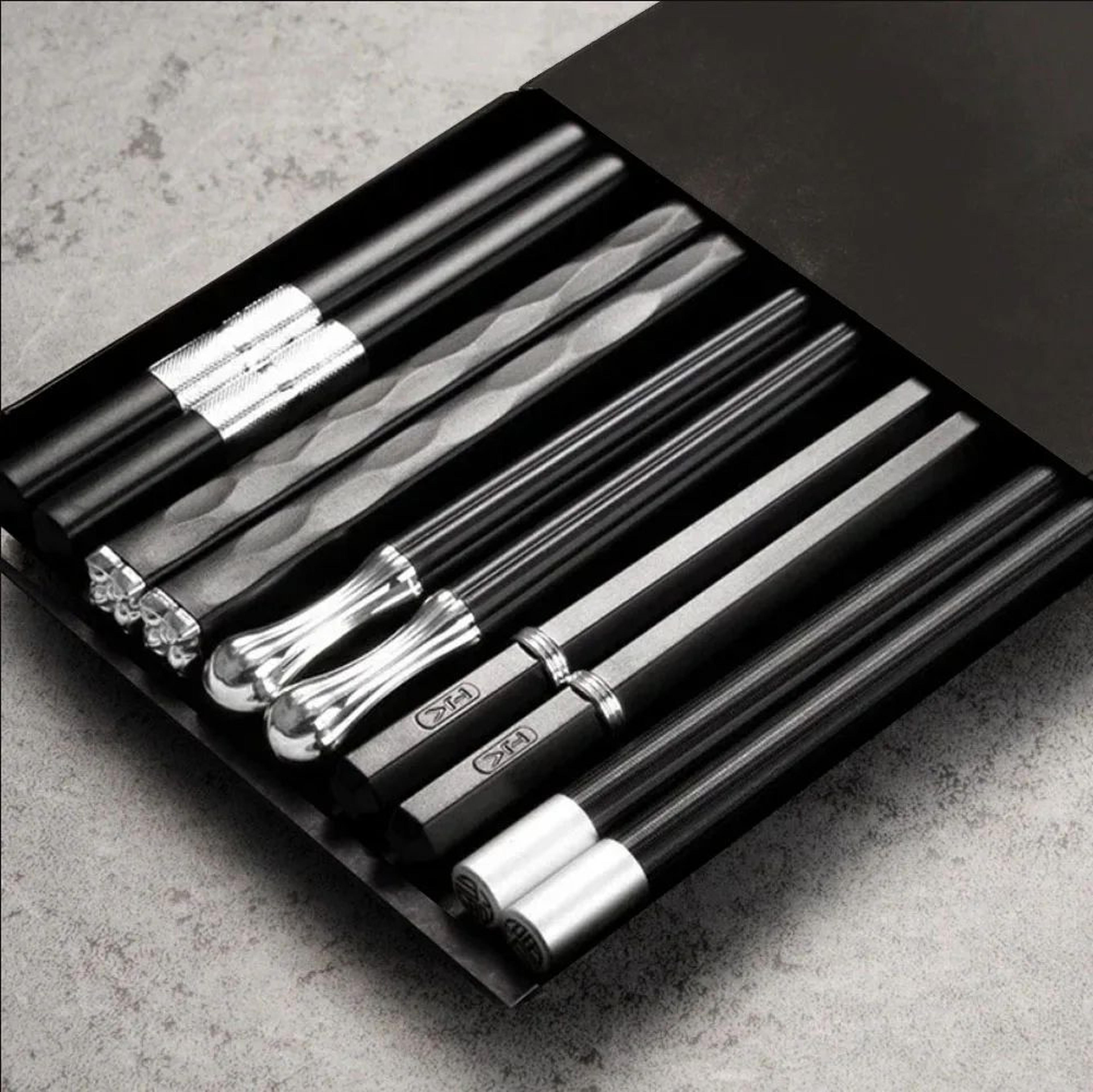 sleekpro japanese reusable chopsticks set – 5 pairs non-slip alloy sushi & noodle sticks