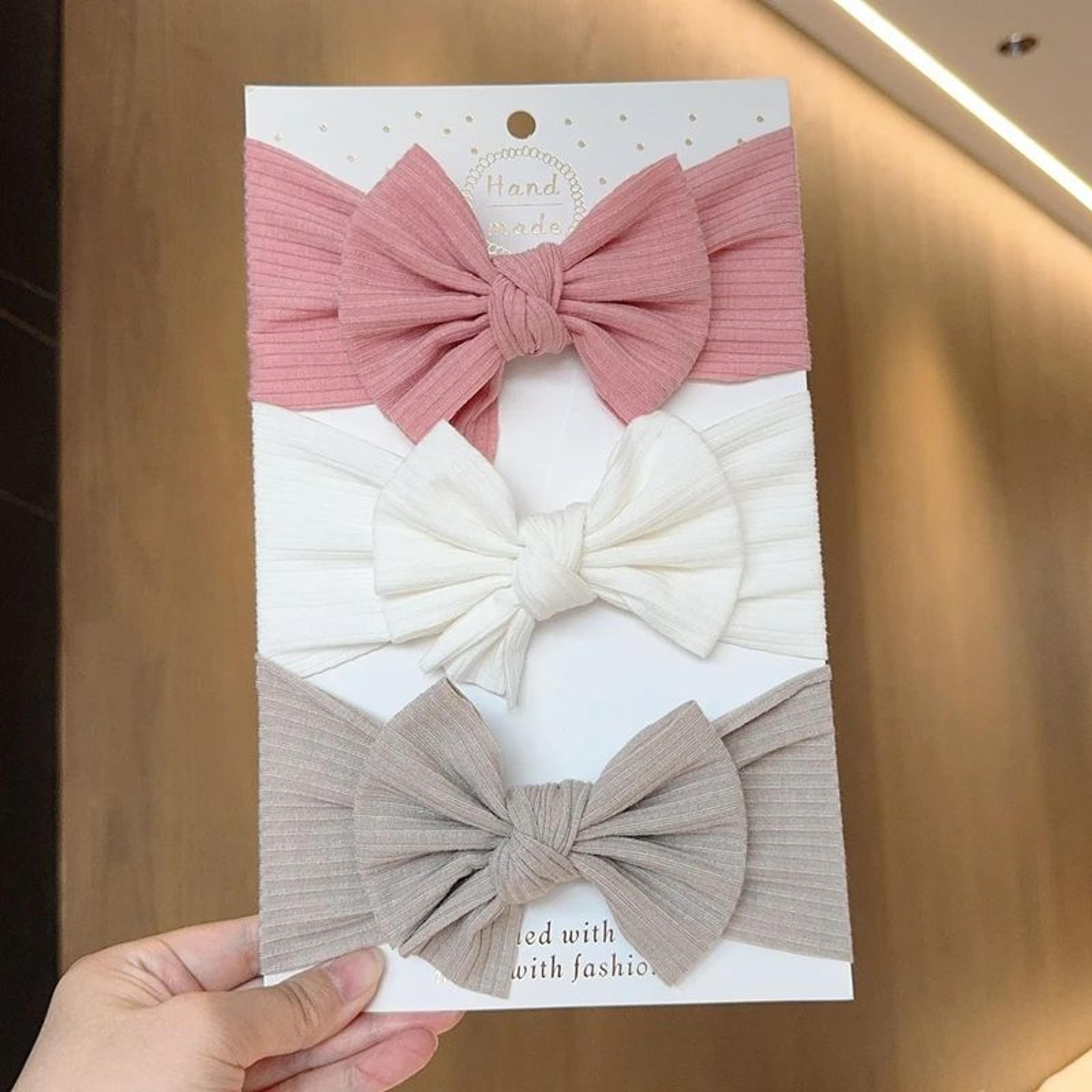 softstretch baby girl bow headbands – 3-pack newborn turban hair wrap set