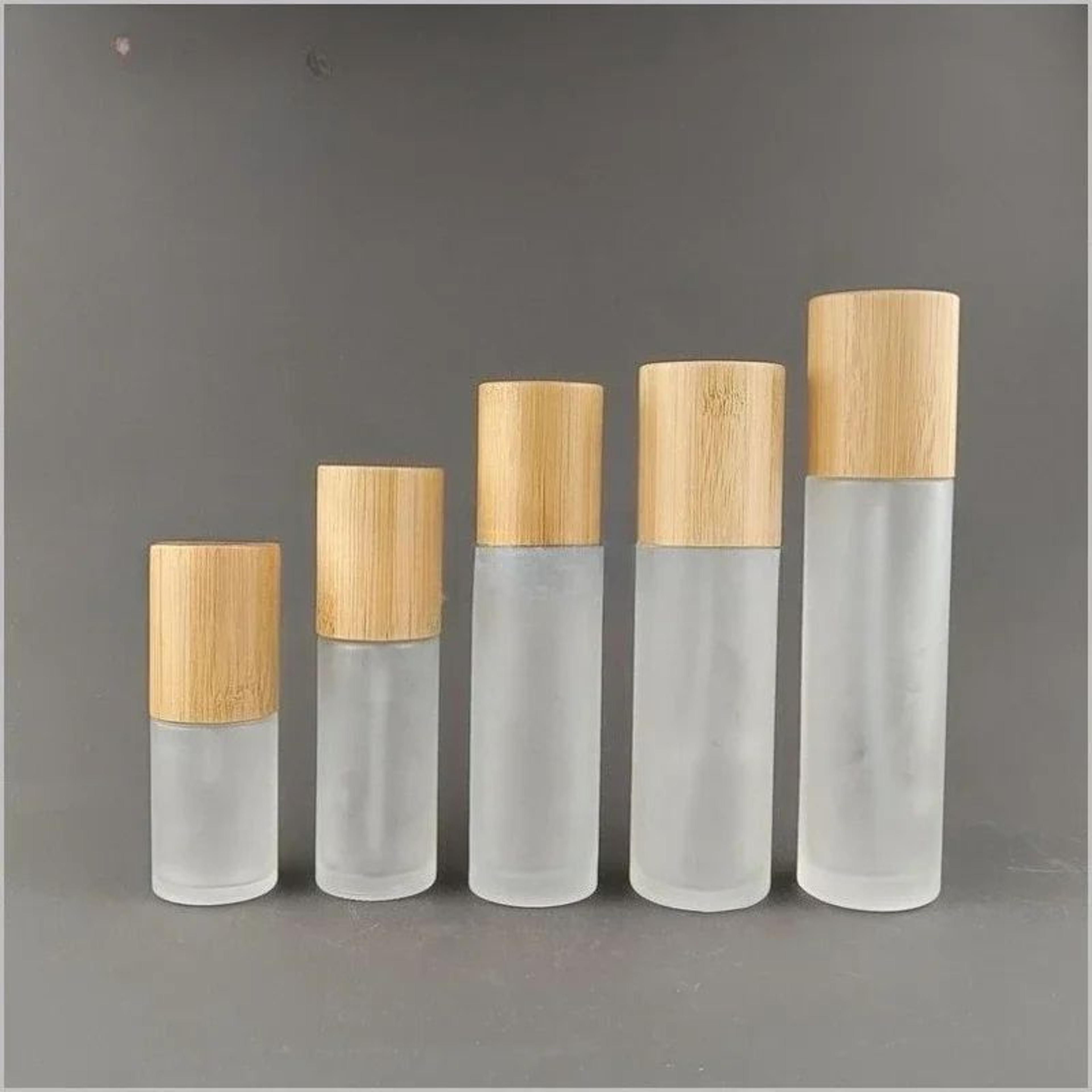 frosted glass spray bottle with bamboo lid – refillable fine mist lotion & toner dispenser